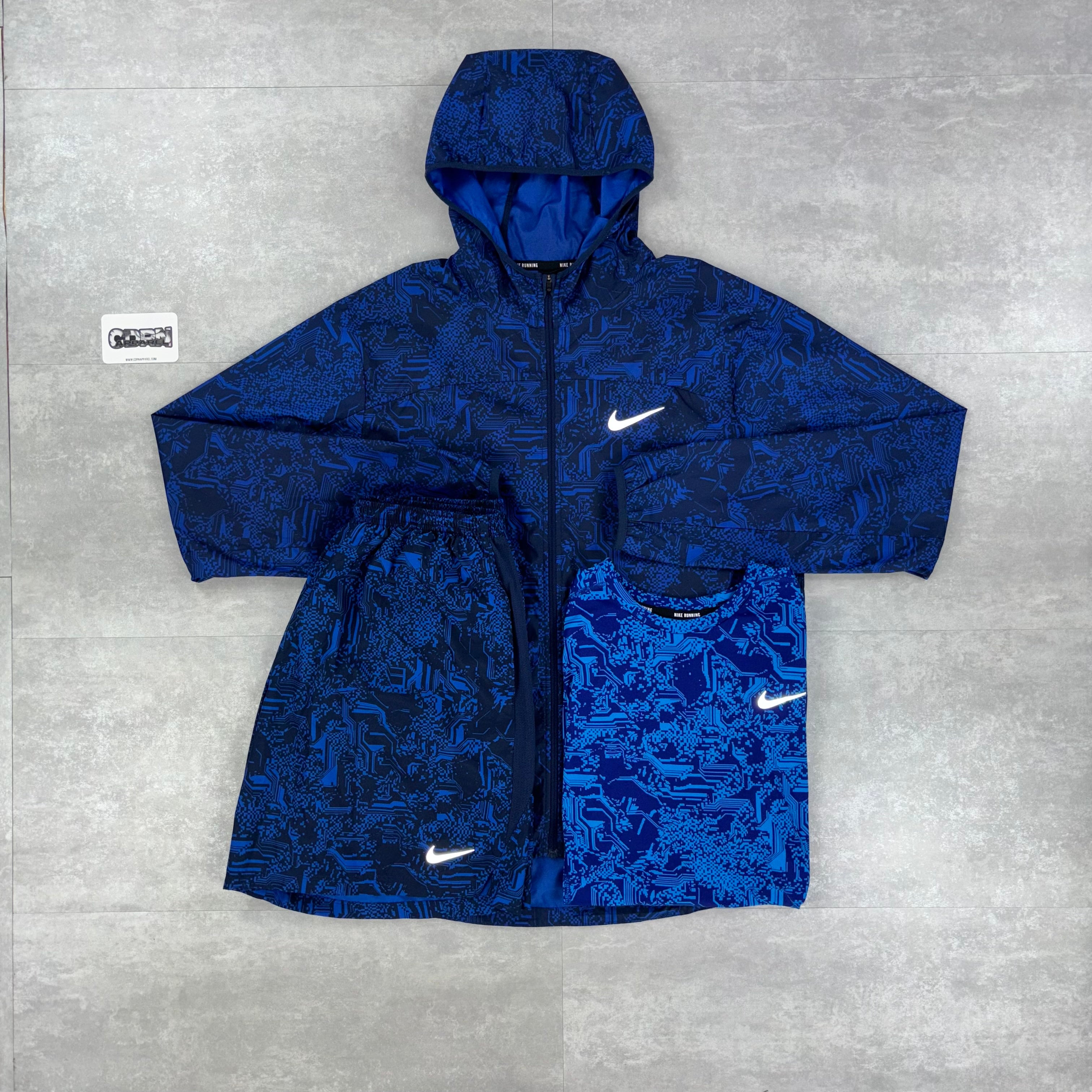 Nike Blue Digital Shield Windbreaker, Blue Digital T-Shirt & Blue Digital Shorts Set
