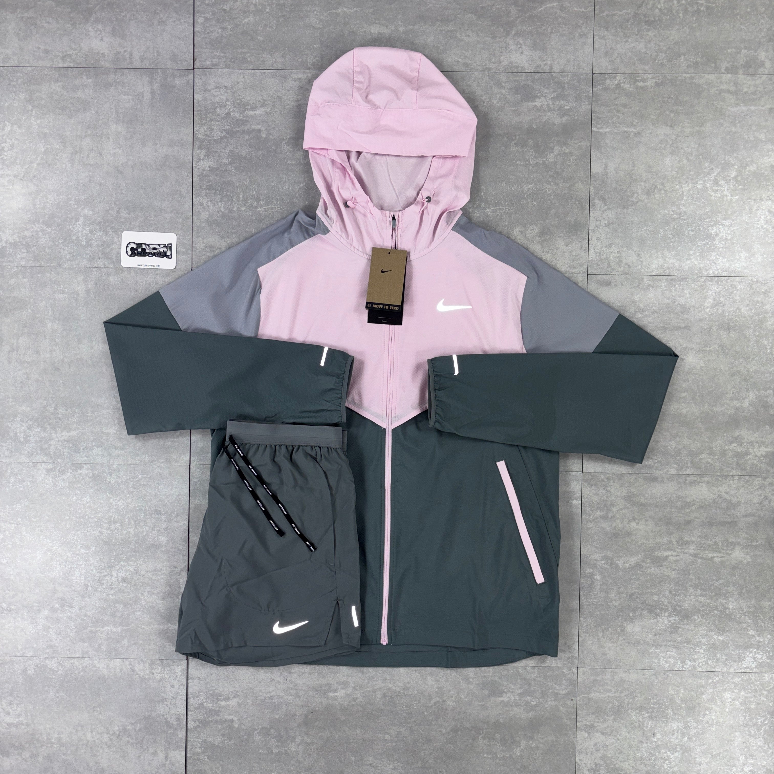 Nike Pink Foam UV Windbreaker & Grey Flex Stride Shorts Set
