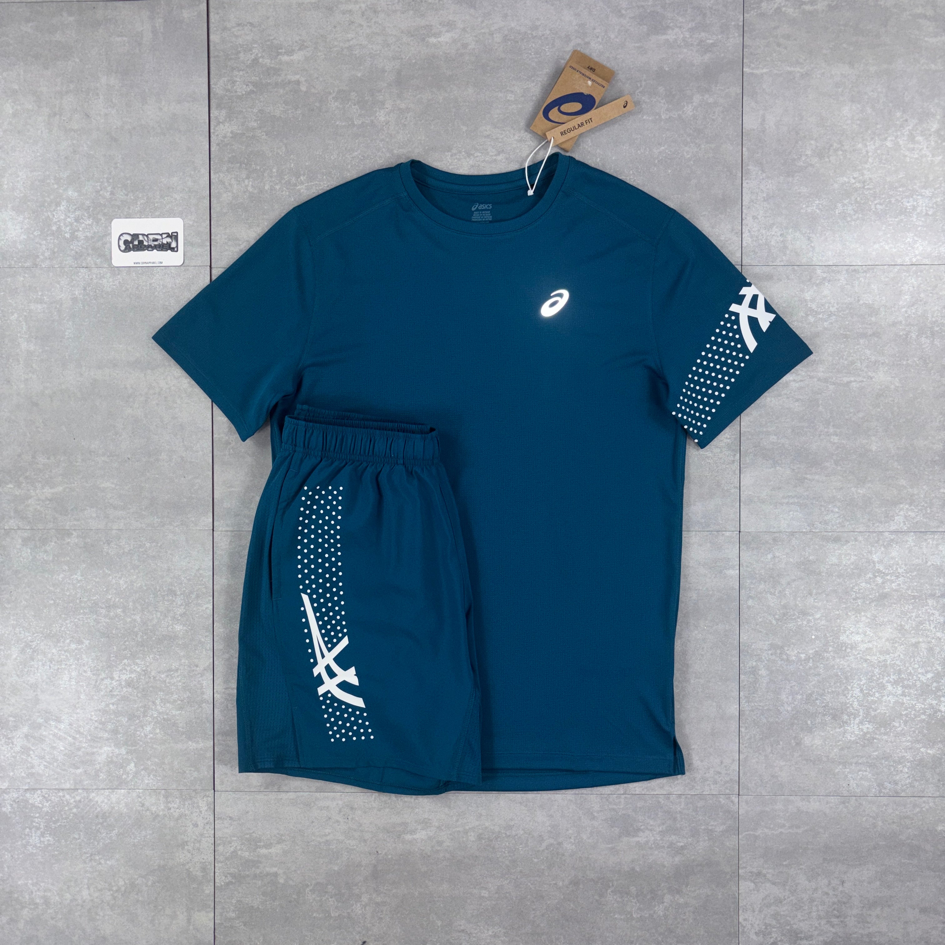 Asics Icon T-Shirt Dark Teal & Dark Teal Icon Shorts Set