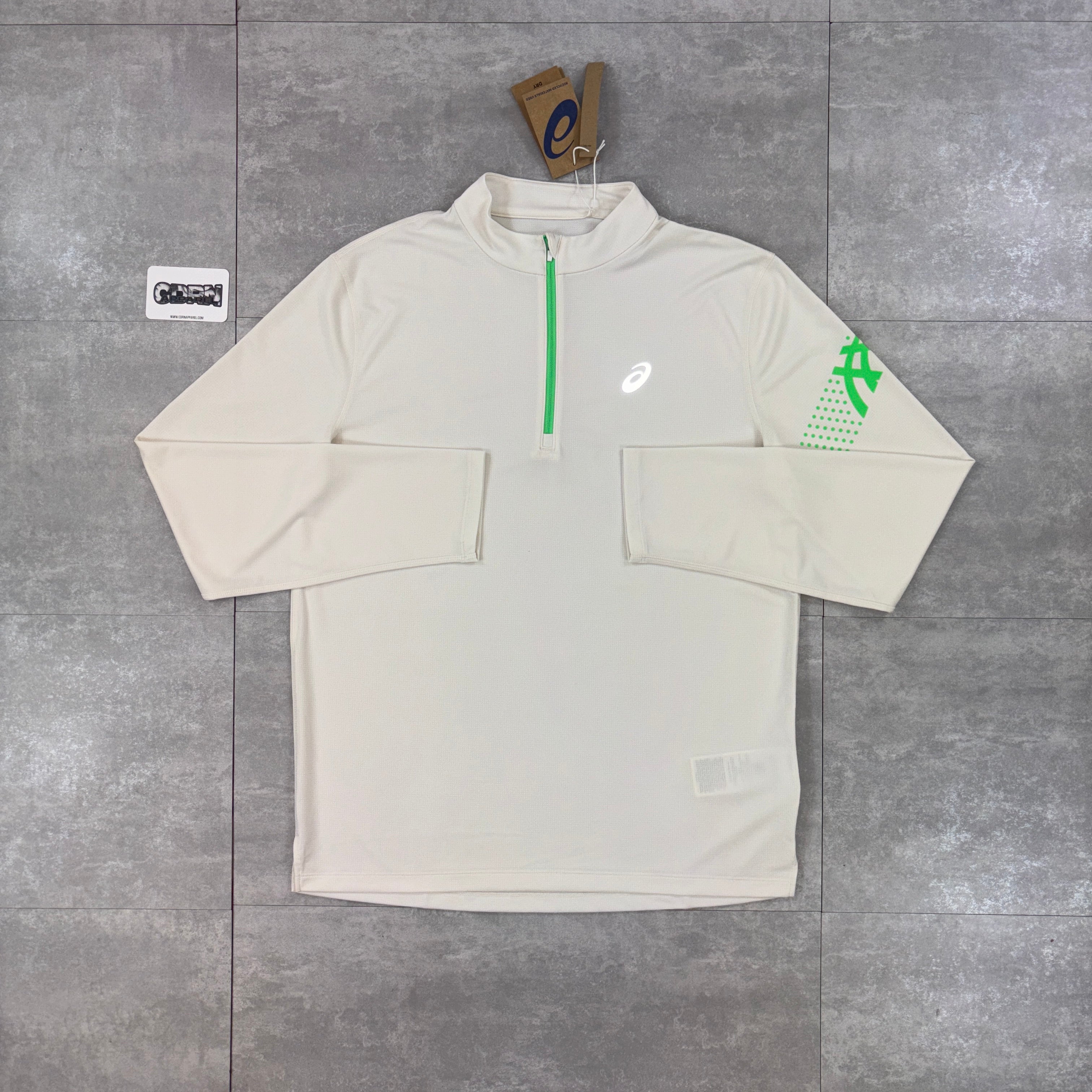 Asics Icon 1/4 Zip - Cream / Vital Green