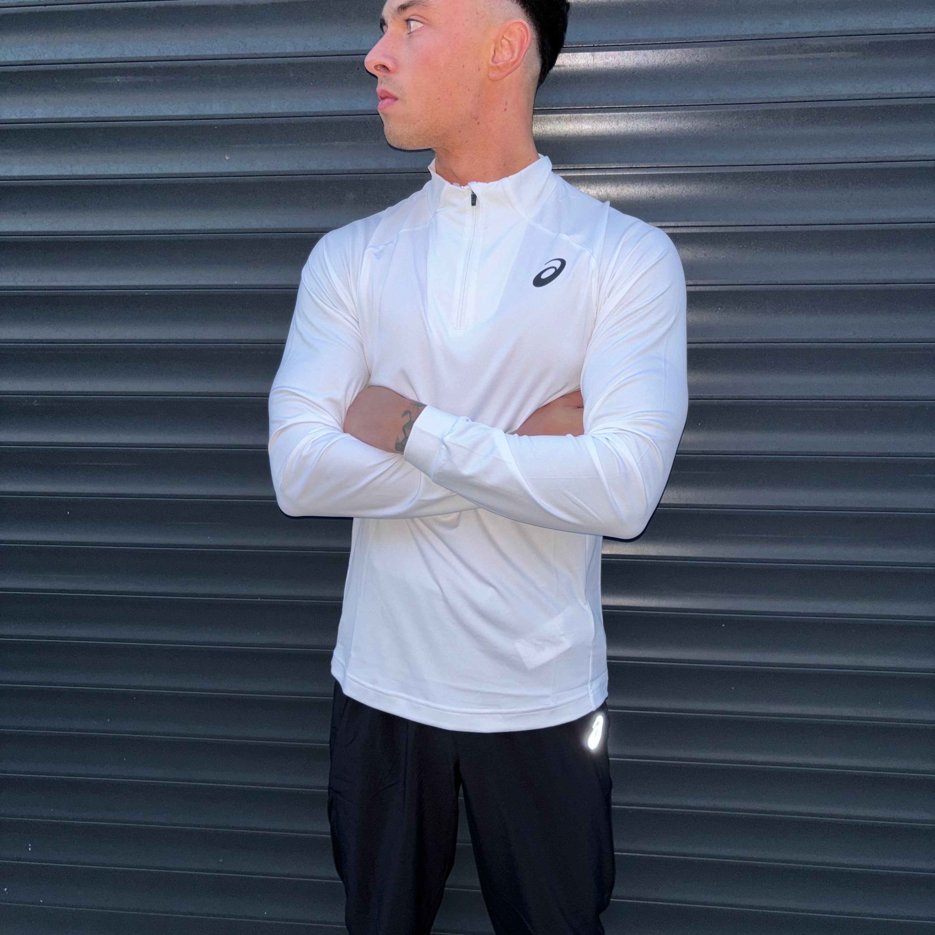 ASICS White Court 1/4 Zip & Black Core Woven Pants Set