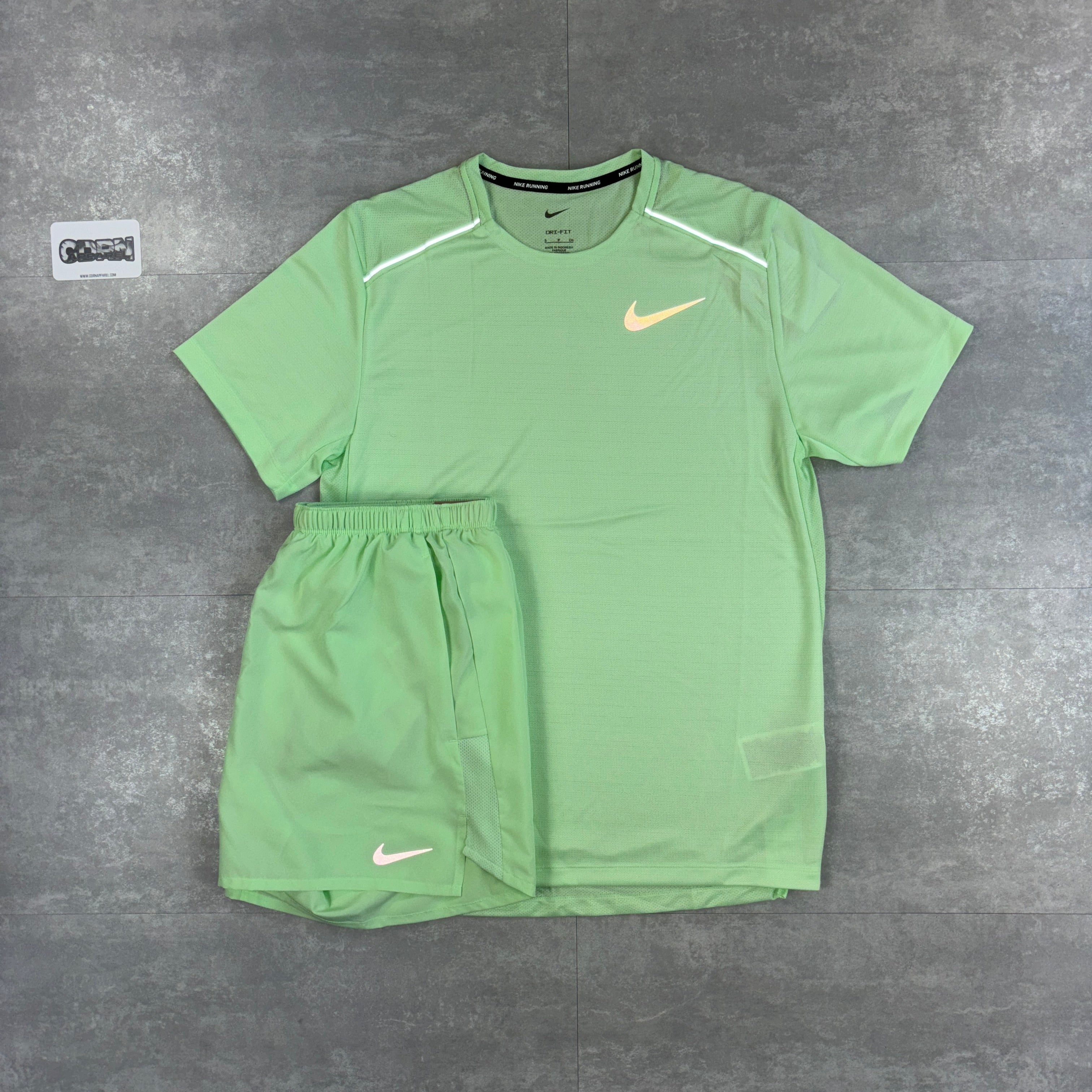 Nike Miler 1.0 Vapour Green T-Shirt & Vapour Green Challenger Shorts Set