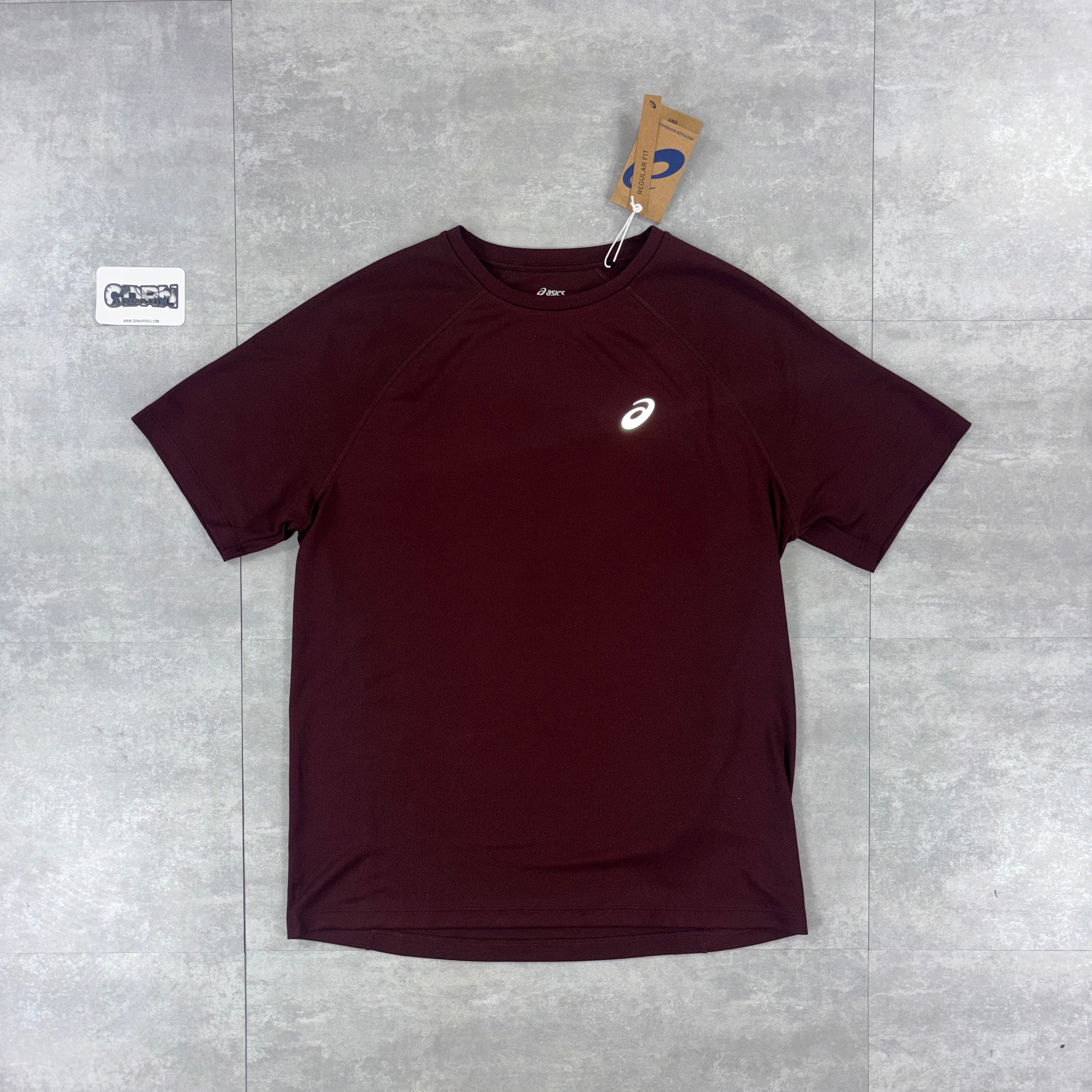 Asics Icon Windbreaker Jacket Maroon, Maroon Core T-Shirt & Maroon Asics Performance Shorts Set
