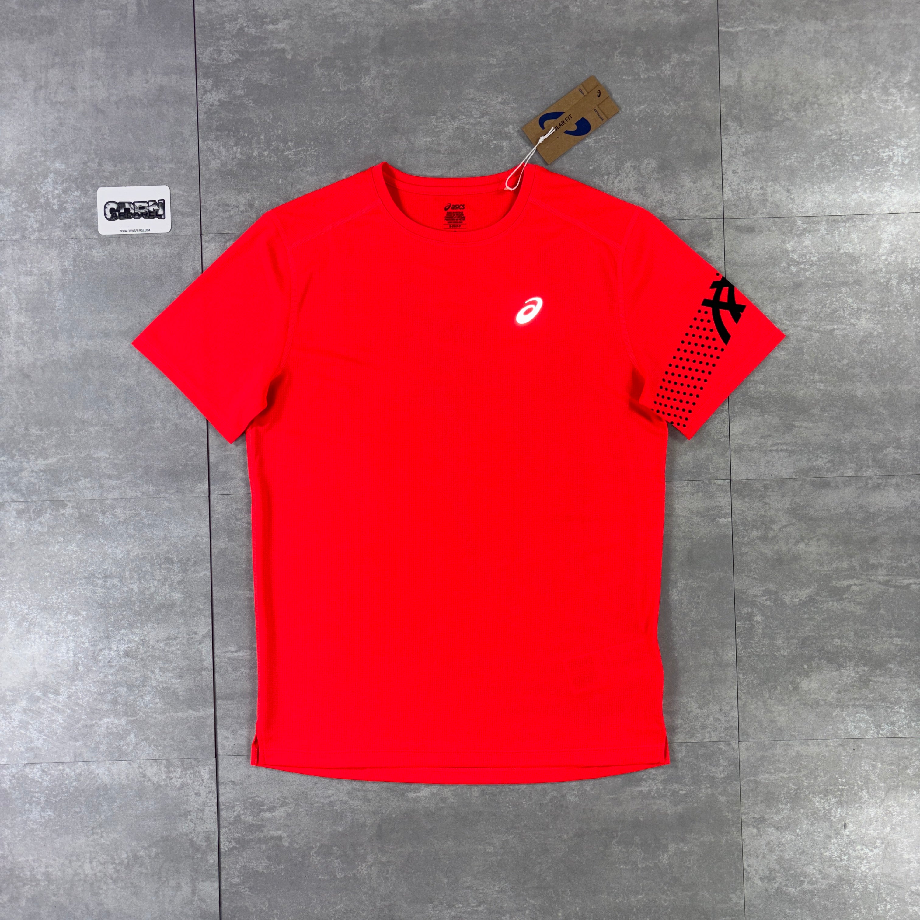 Asics Icon T-Shirt Crimson Red & Black Icon Shorts Set