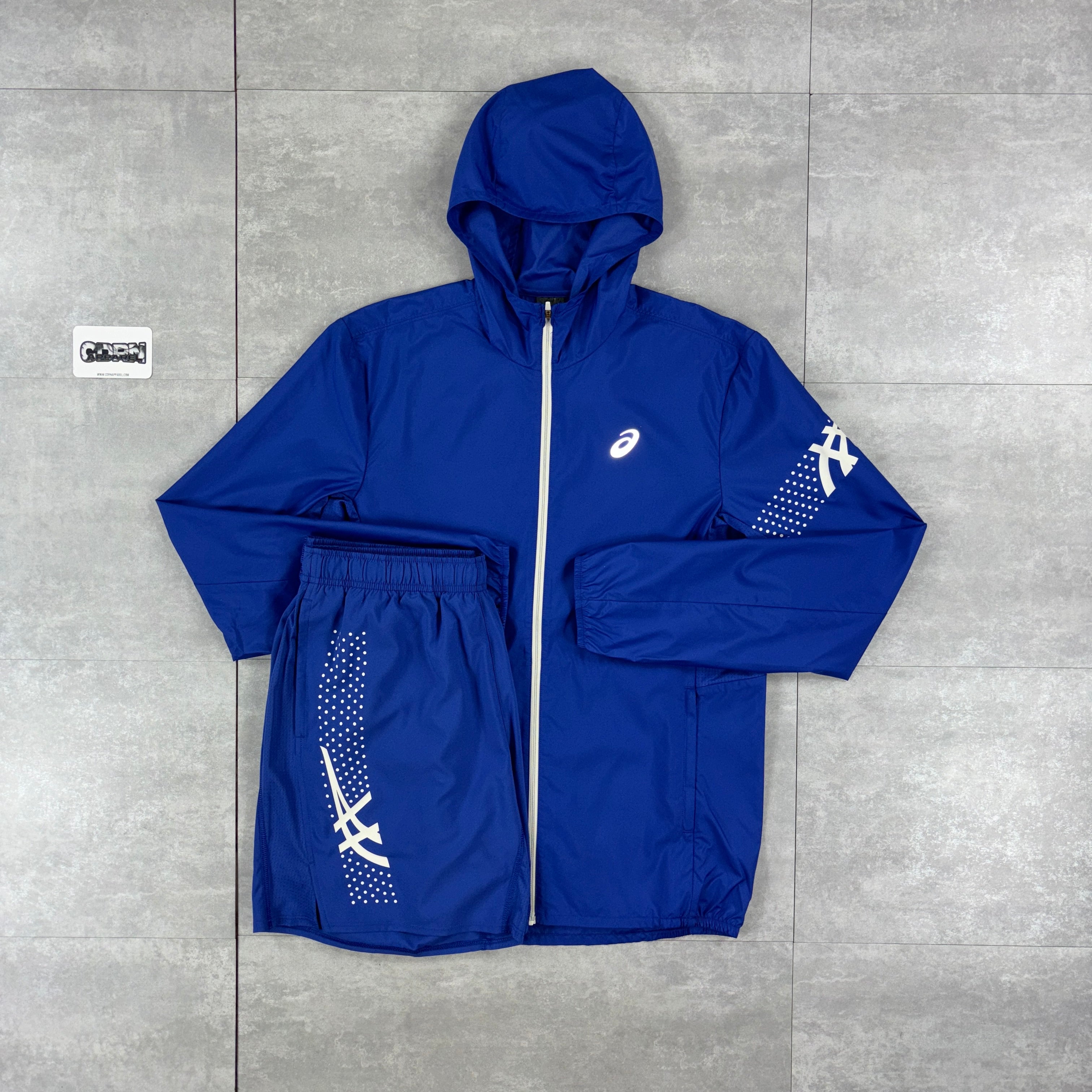 Asics Icon Windbreaker Jacket Dark Cobalt & Dark Cobalt Icon Performance Shorts Set