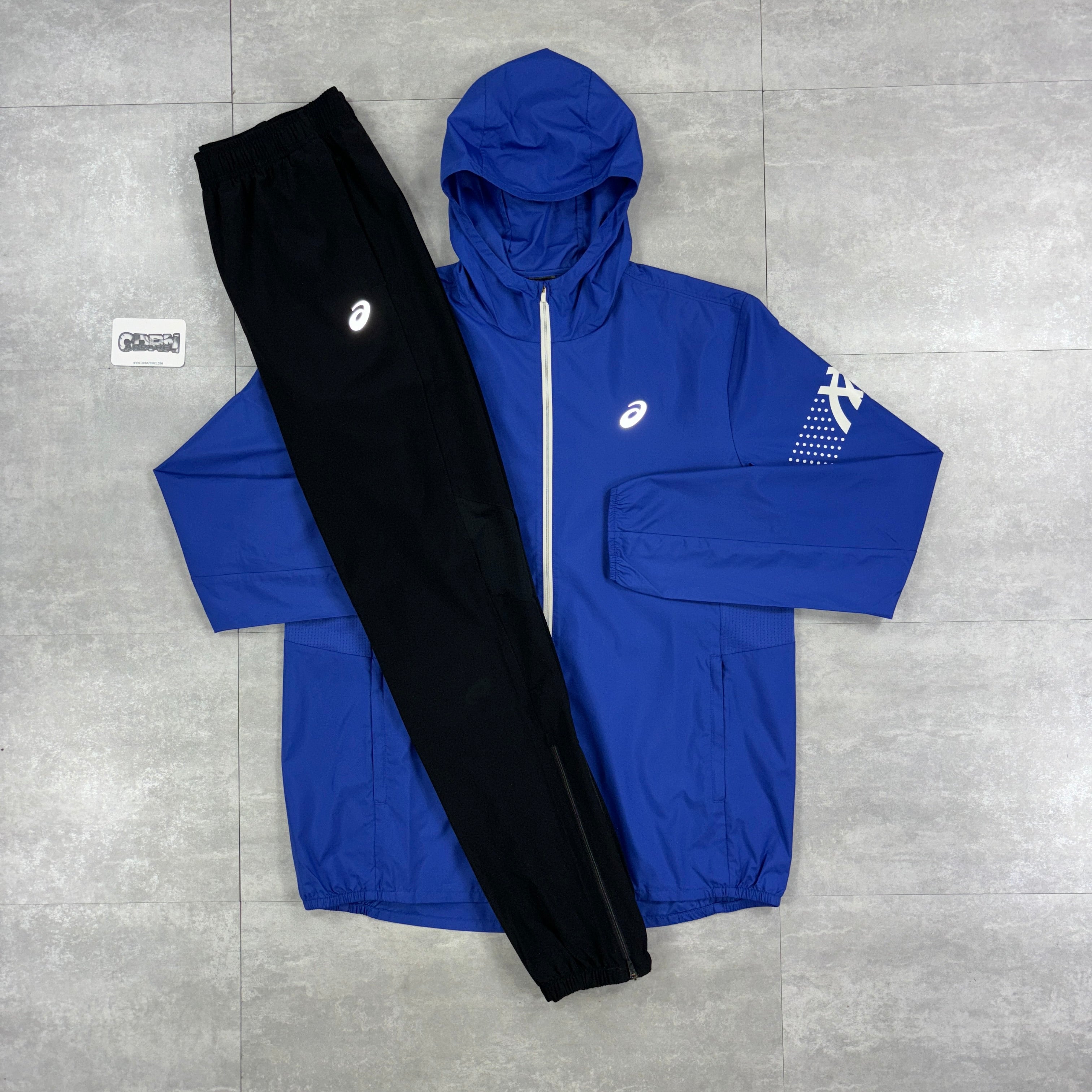 Asics Icon Windbreaker Jacket Dark Cobalt & Black Asics Challenger Pants Set