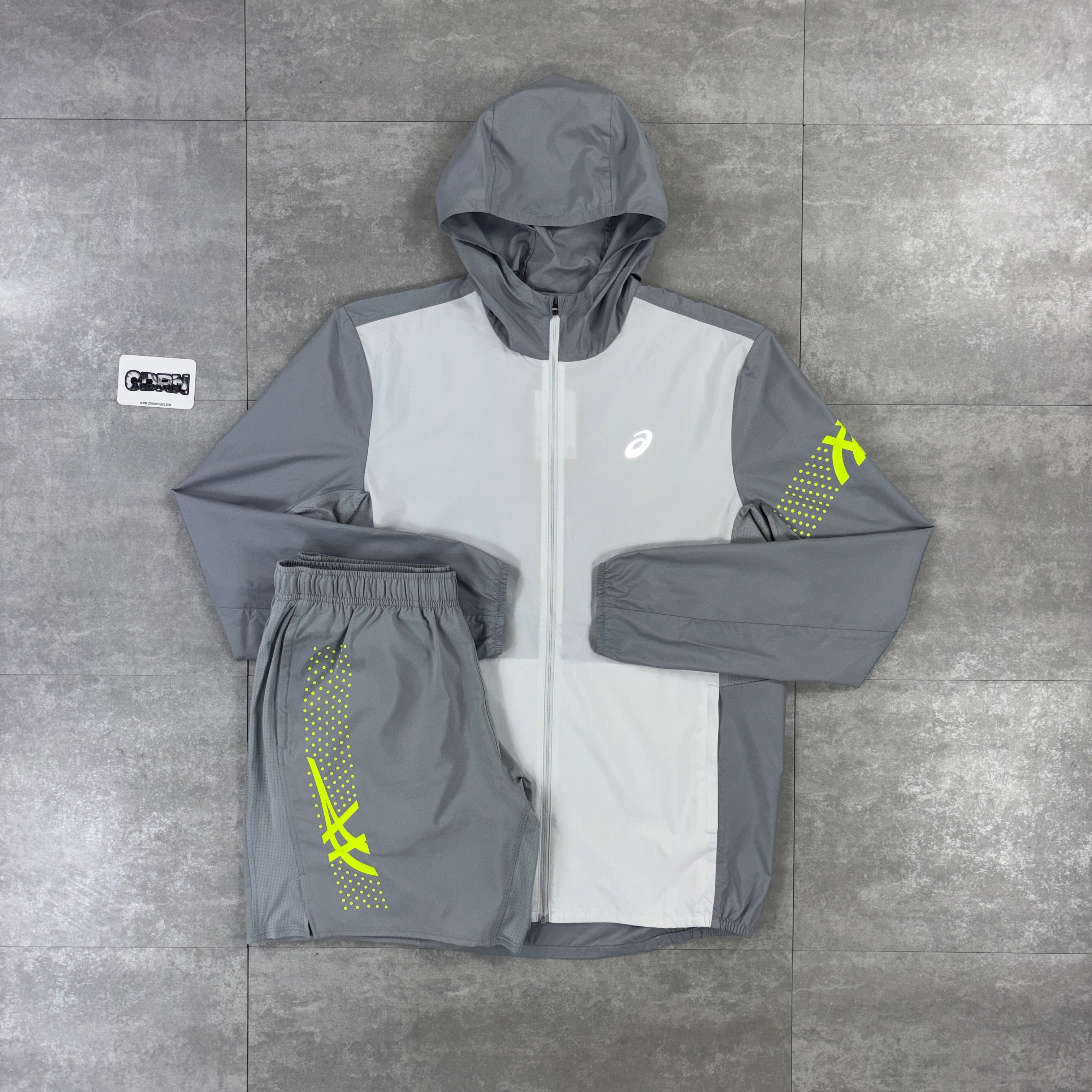 Asics Icon Windbreaker Jacket Grey / Neon & Grey / Neon Asics Icon Shorts Set
