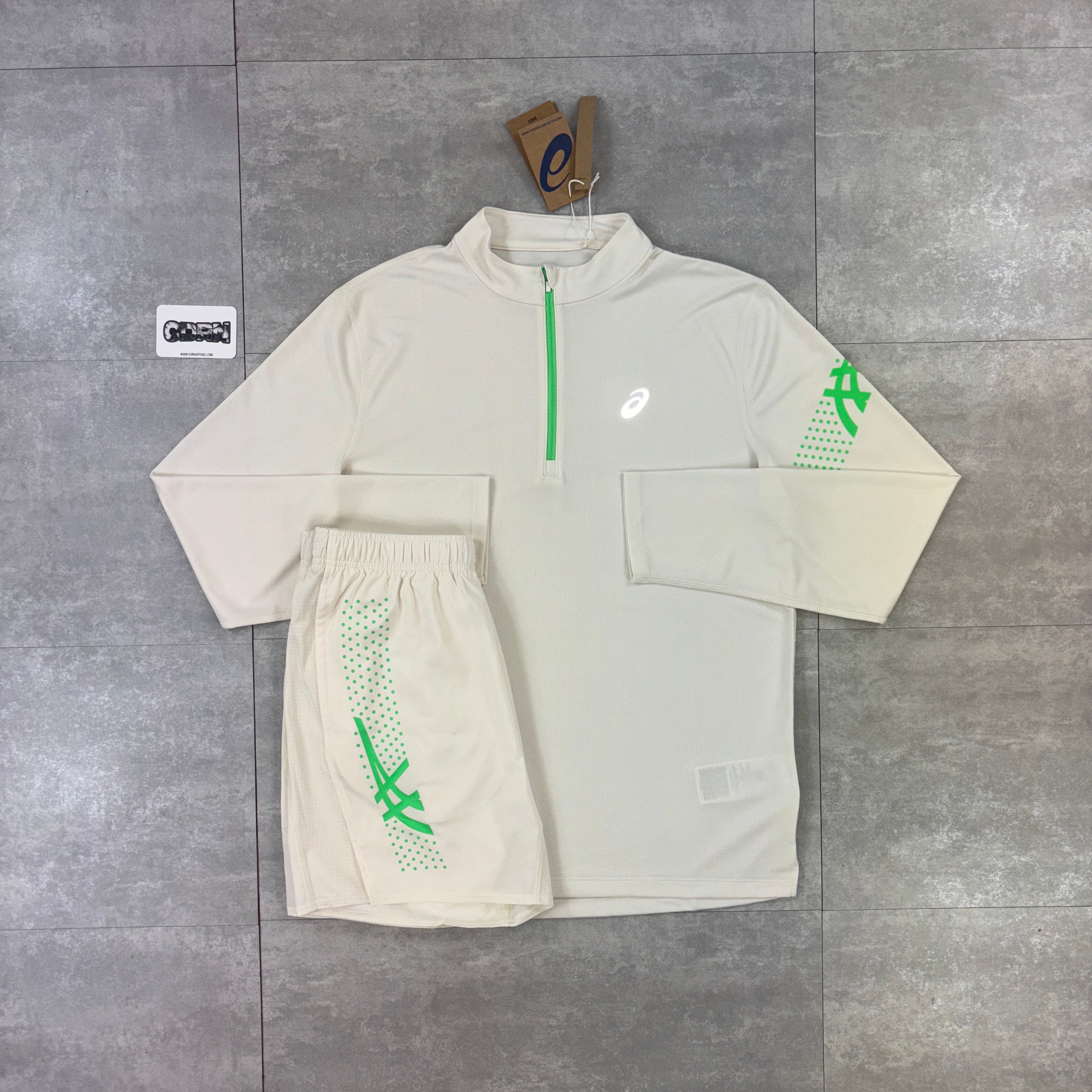 Asics Icon 1/4 Zip - Cream / Vital Green