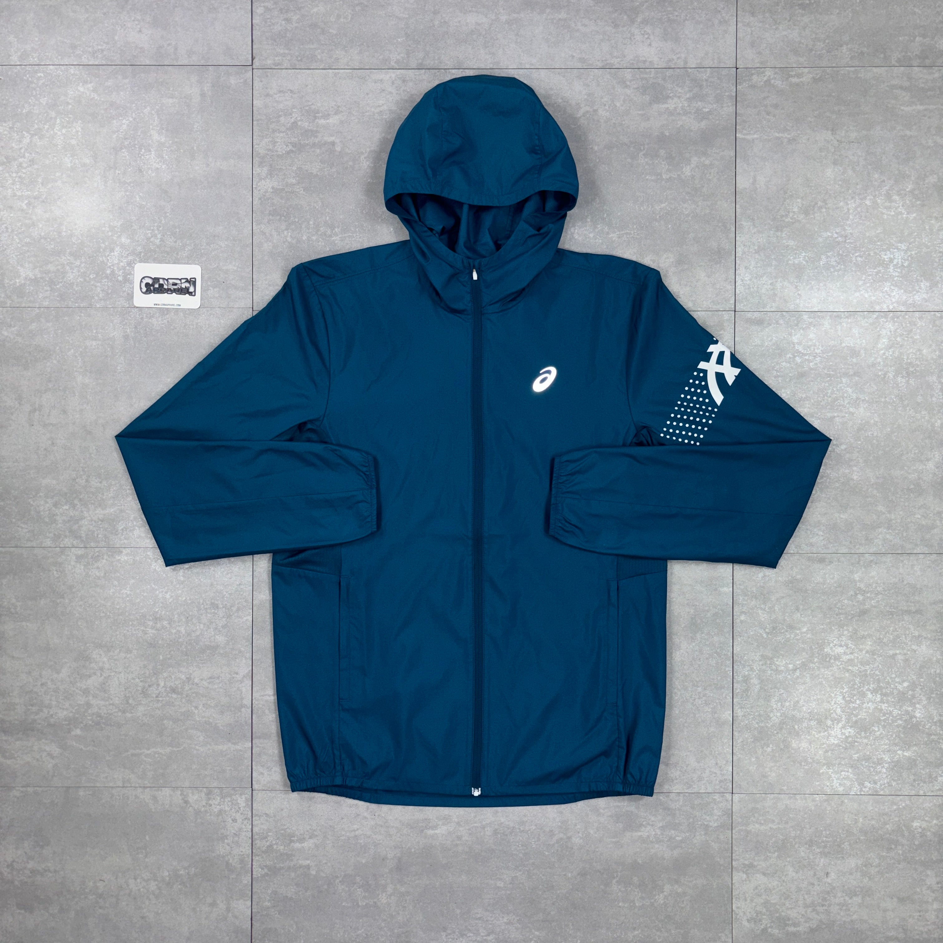 Asics Icon Windbreaker Jacket Dark Teal & Dark Teal Asics Challenger Pants Set