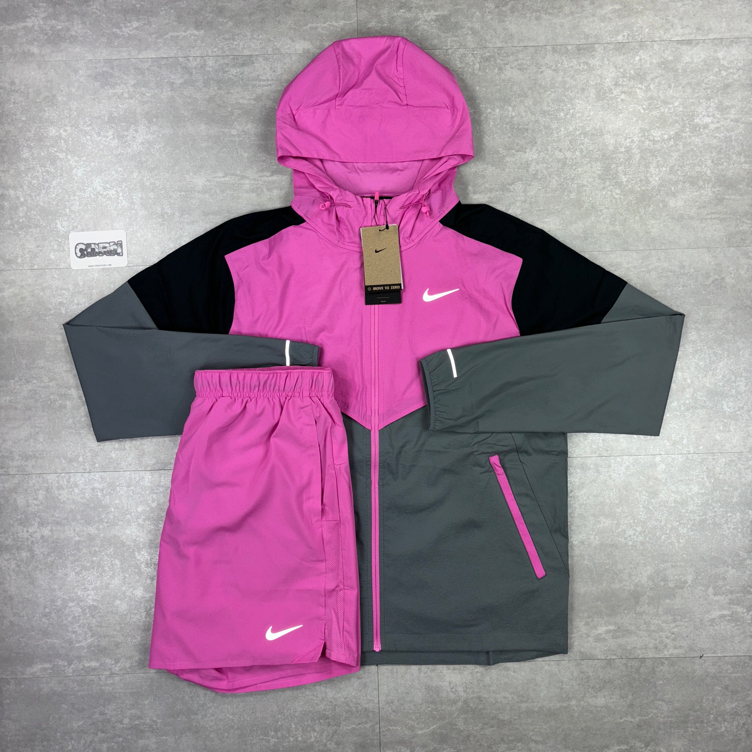 Nike Playful Pink UV Windbreaker, Nike Miler T-Shirt & Nike Challenger Shorts Set