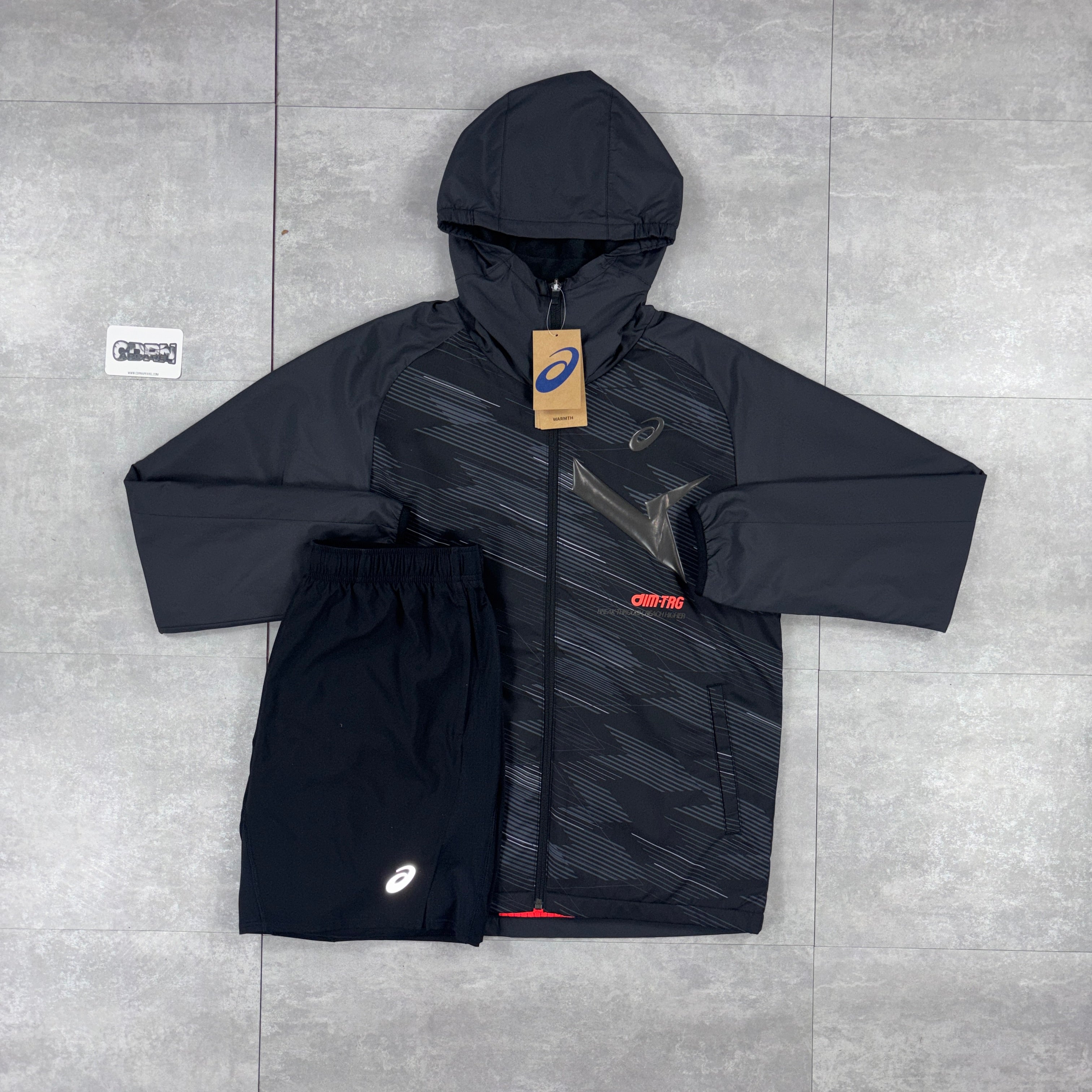 ASICS Black AIM TRG Jacket & Black ASICS Performance Shorts Set