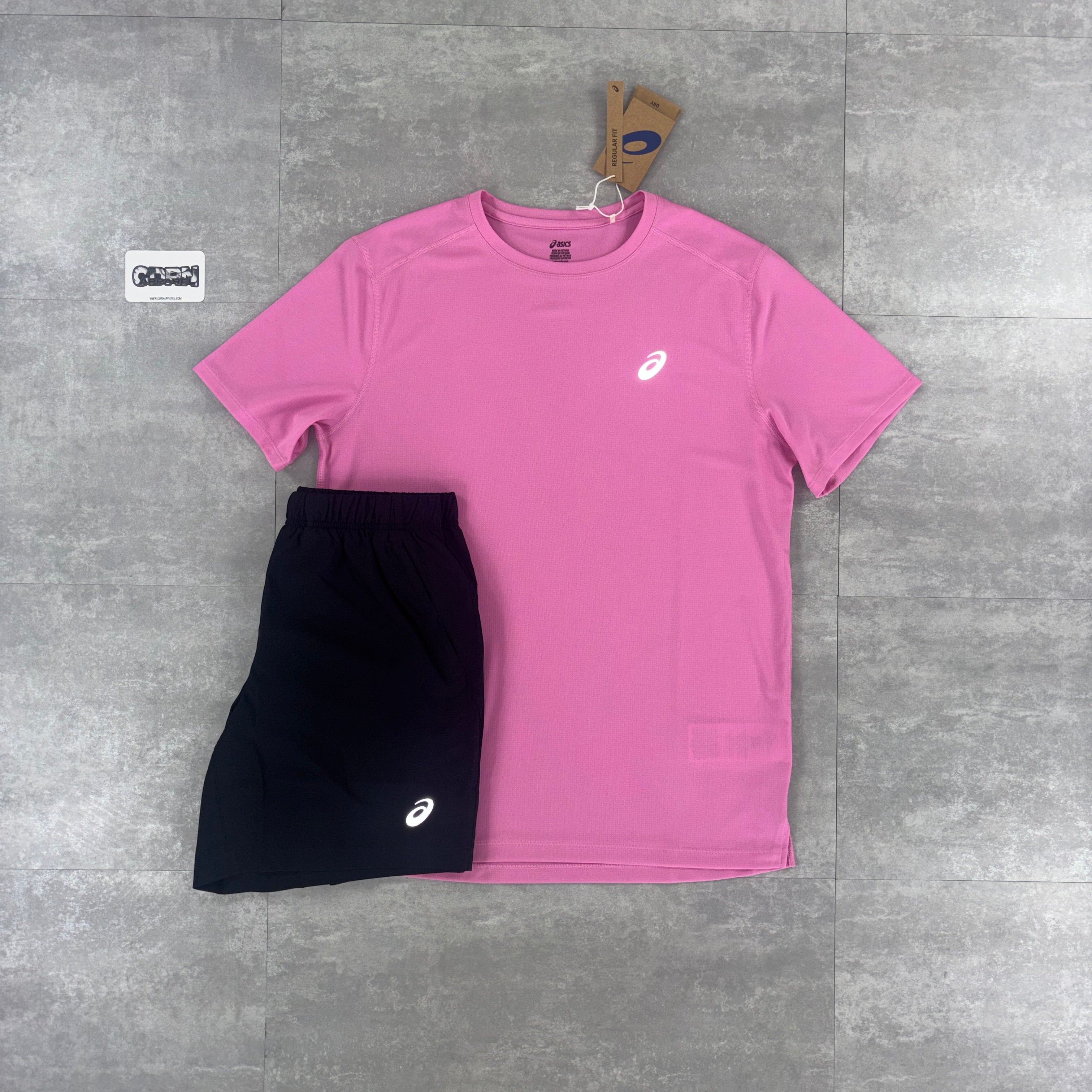 Asics Core T-Shirt Sweet Pink & Black Performance Shorts Set