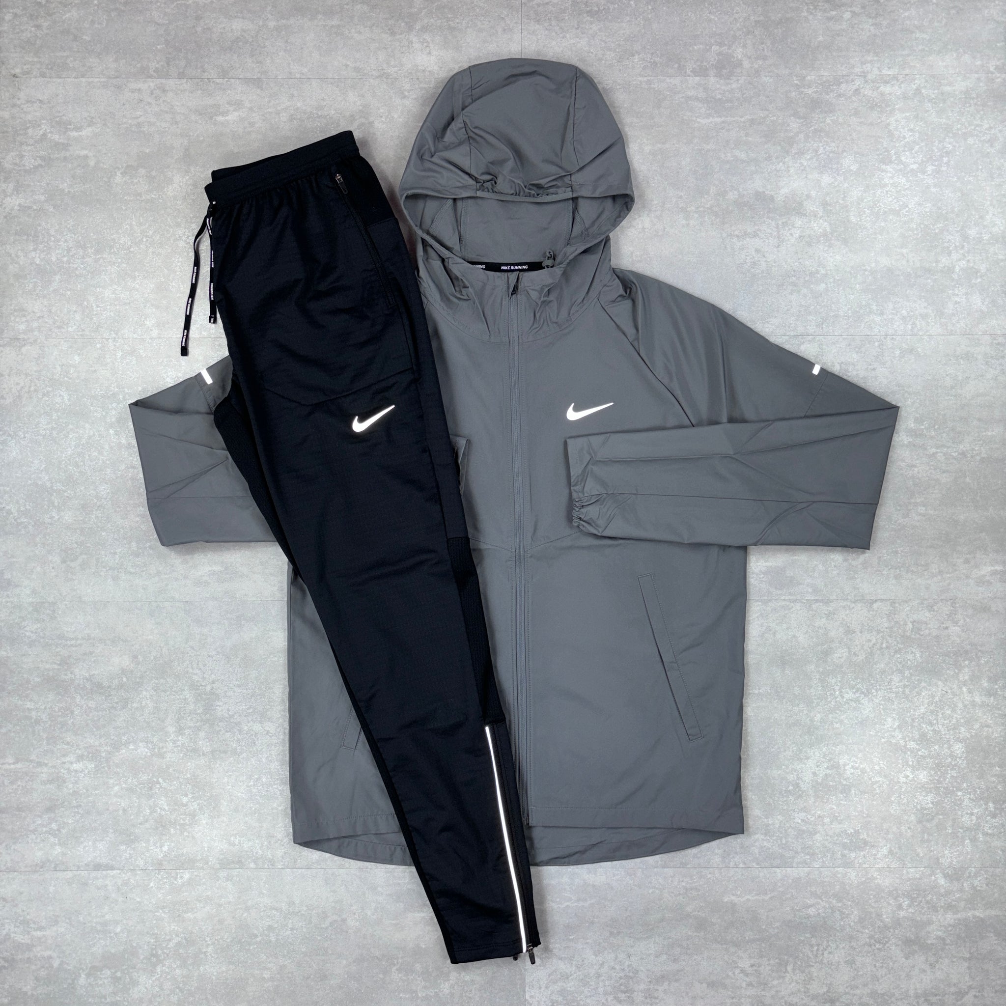 Nike Grey Miler Repel Windbreaker & Black Phenom Pants Set