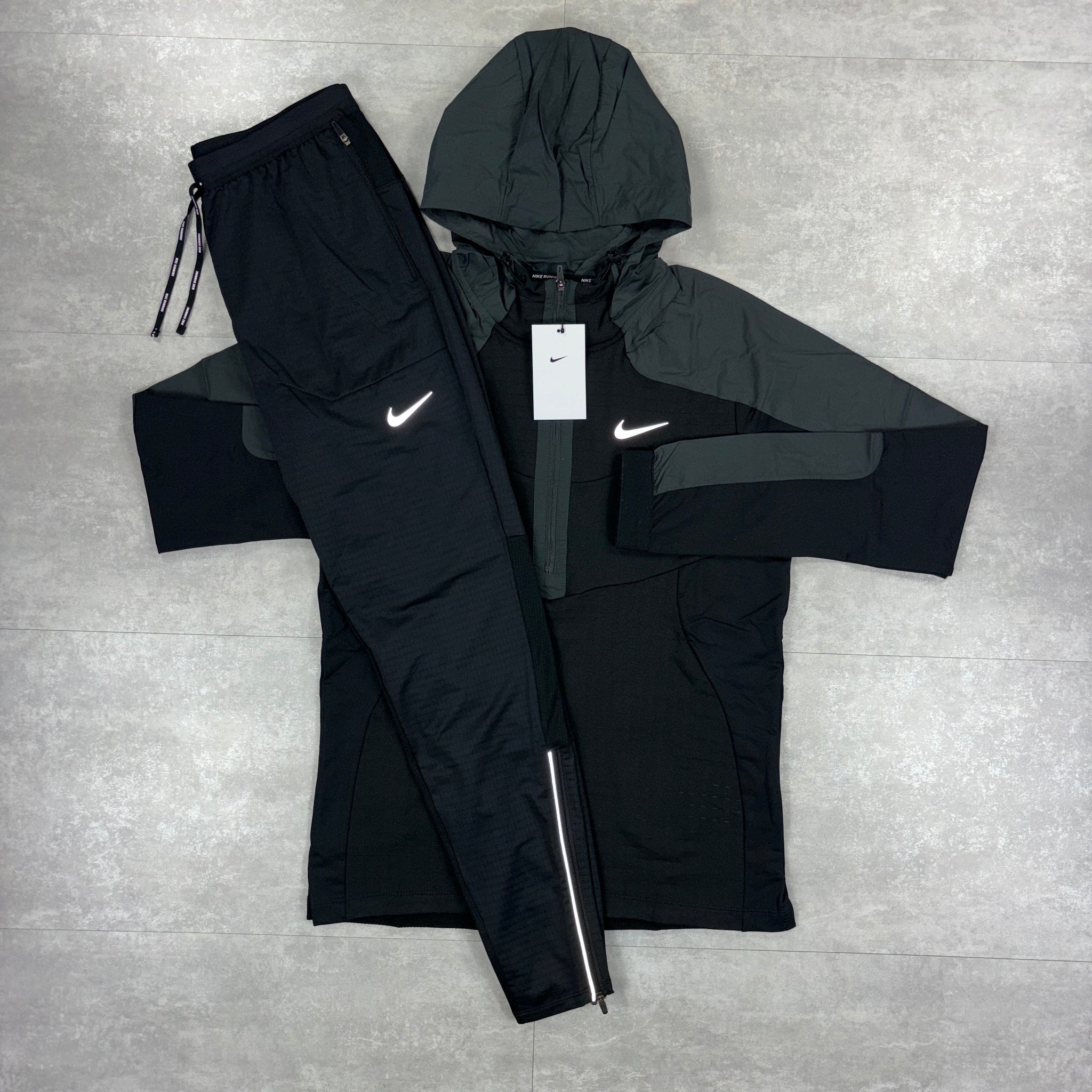 Nike Black Performance 1/2 Zip Windbreaker & Black Phenom Pants Set