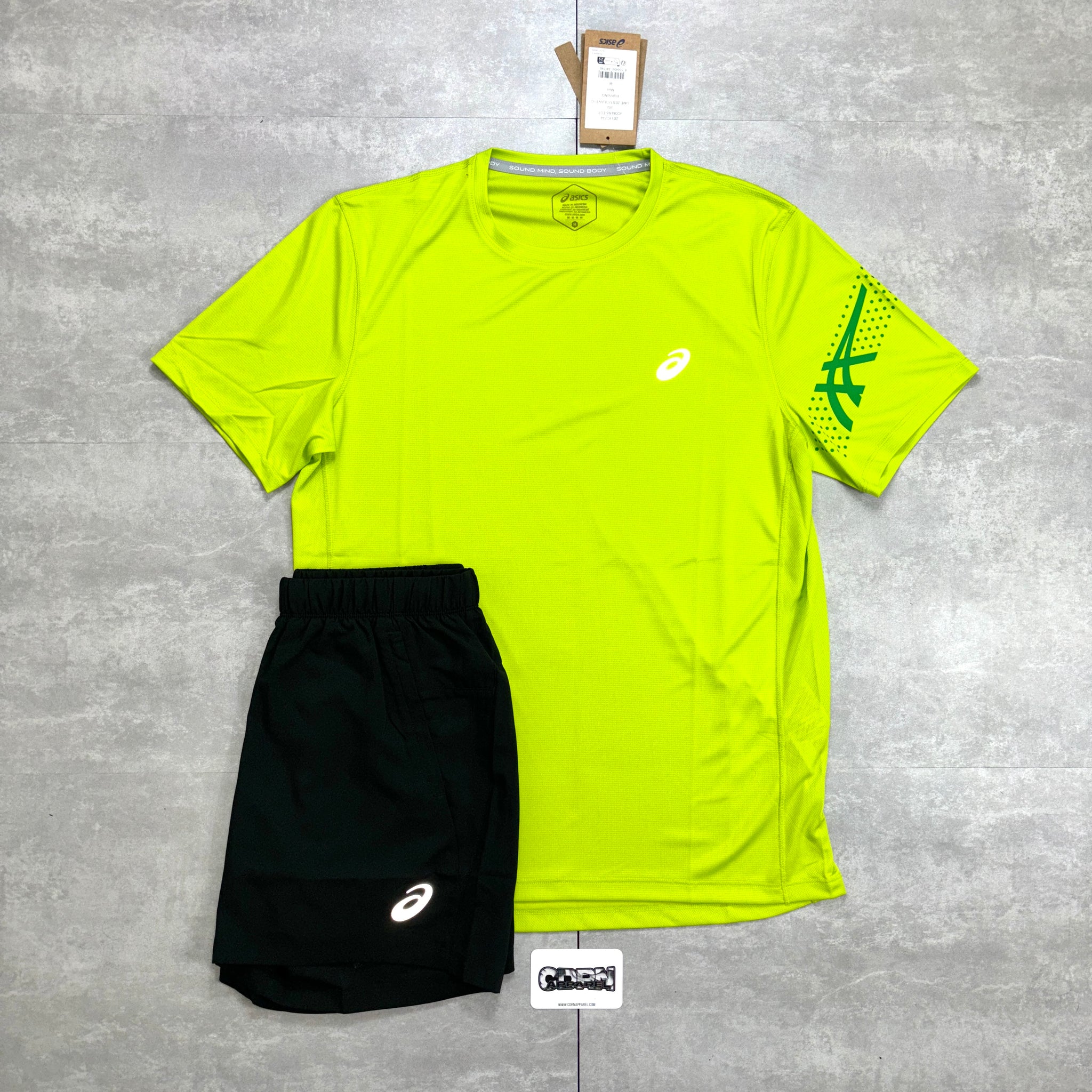 Asics Neon Icon T-Shirt & Black 5” Icon Shorts
