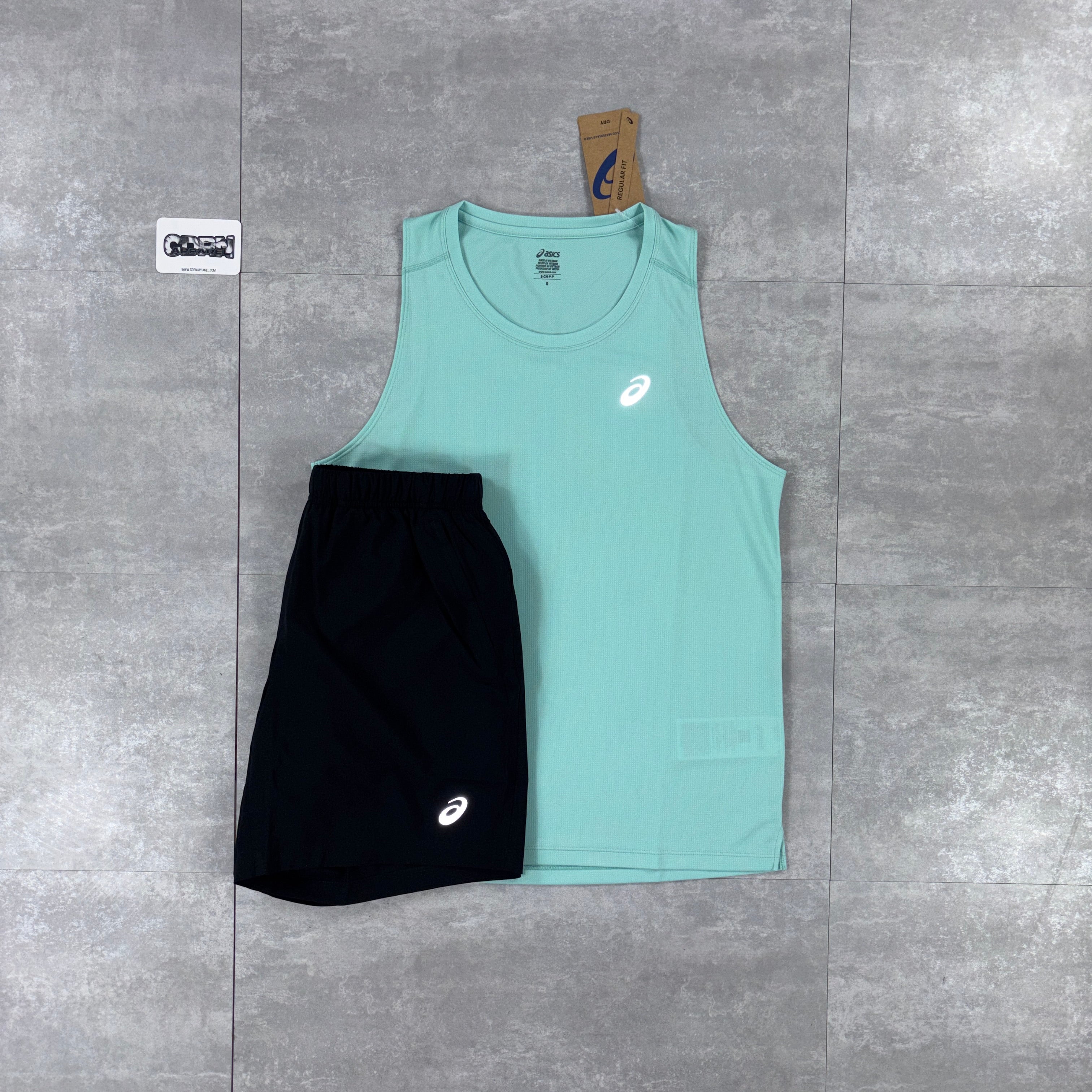 Asics Core Vest Oasis & Black Performance Shorts Set