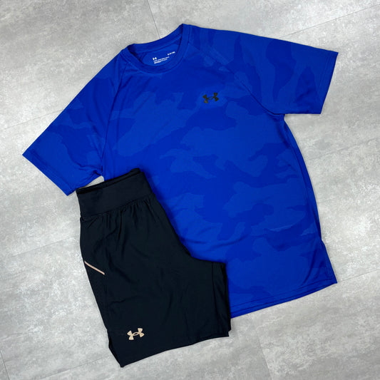 Under Armour Royal Blue Camo T-shirt & Black 7” Speed Pocket Shorts