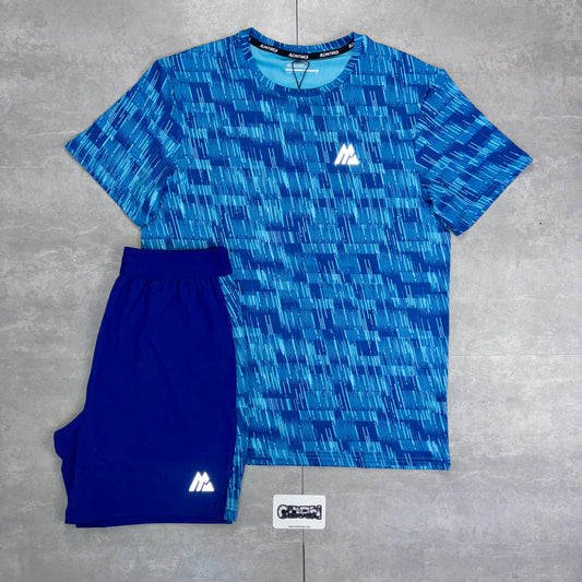 Montirex Neon Blue AOP 2.0 T-Shirt & Blue Panel Shorts Set