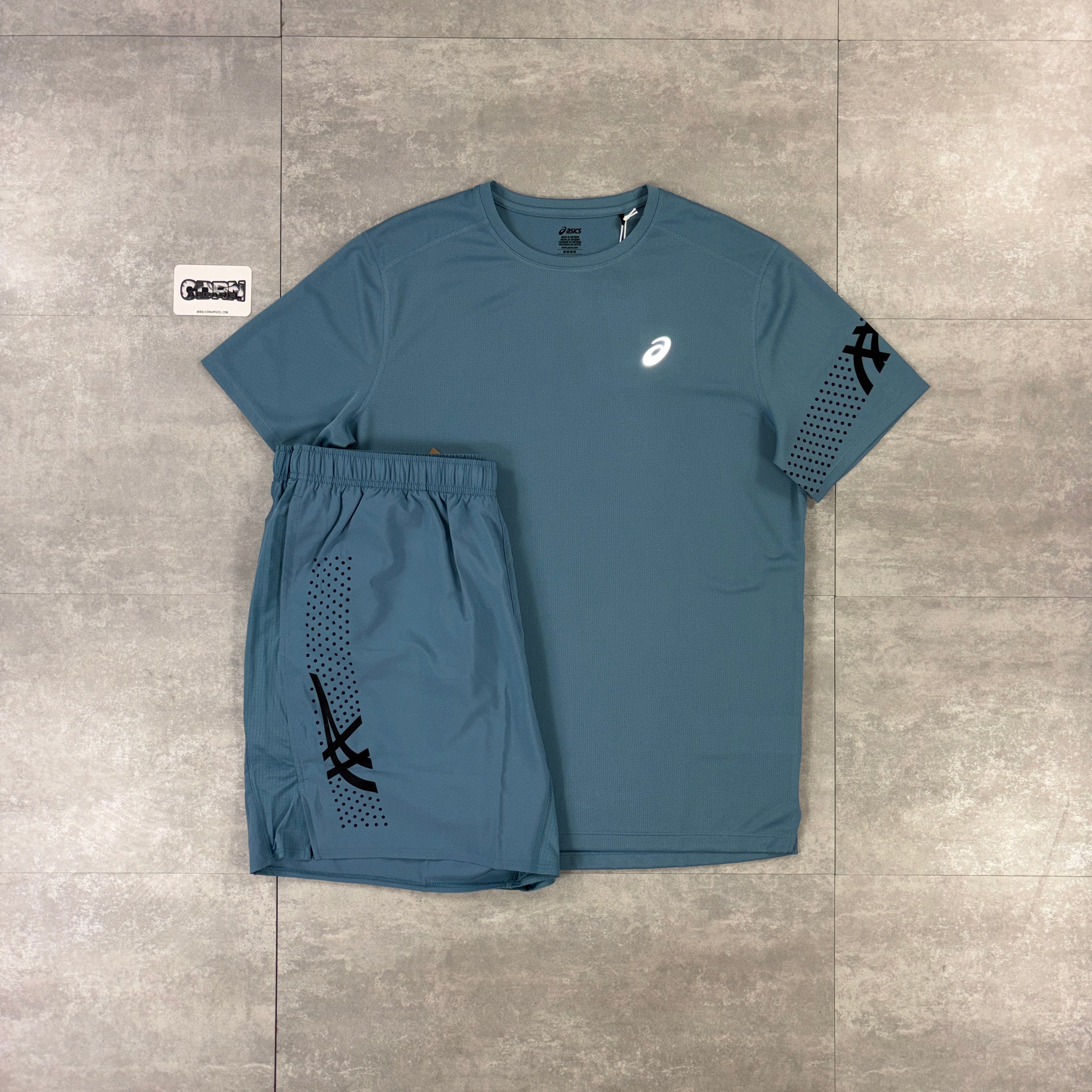Asics Icon T-Shirt Light Blue & Light Blue Icon Shorts Set