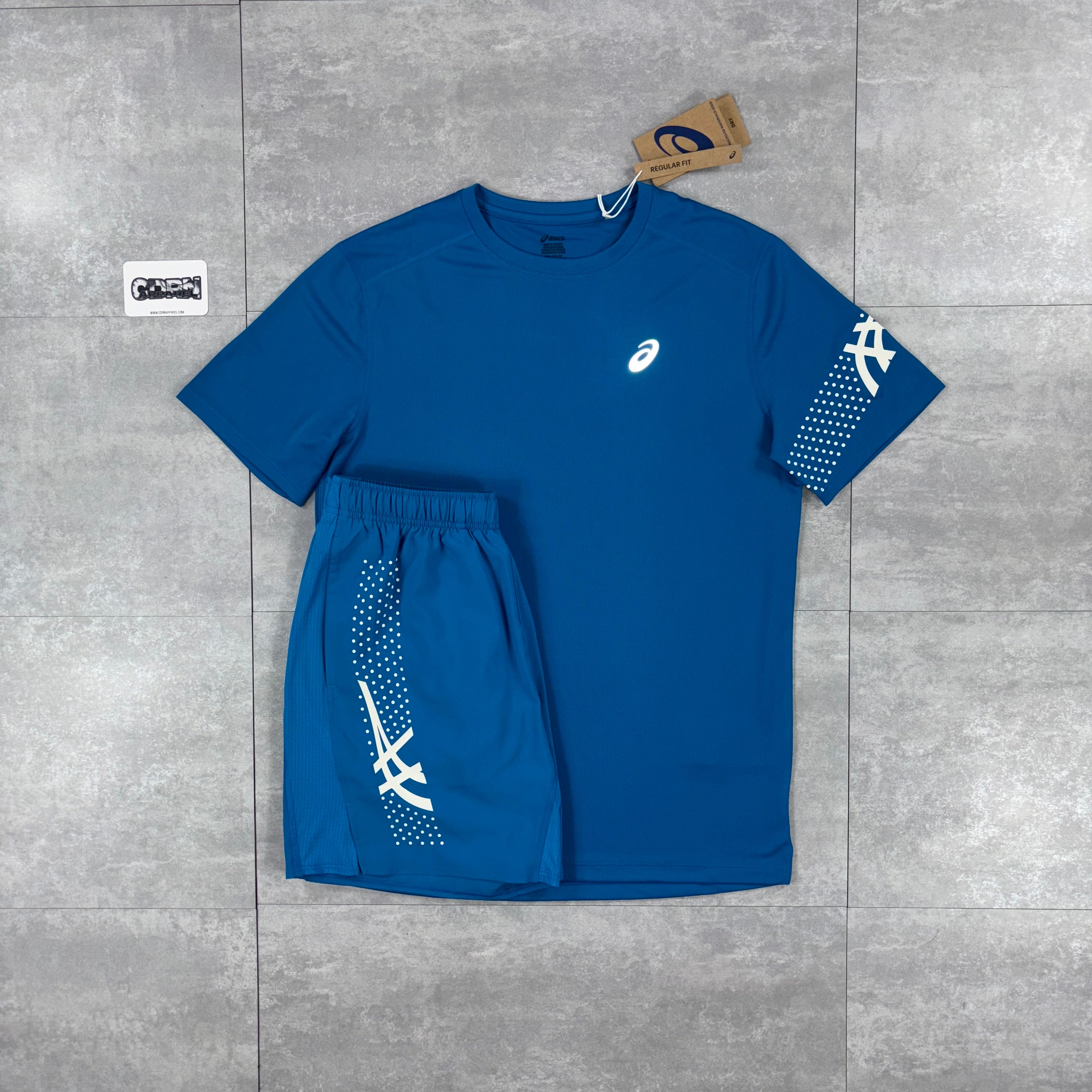 Asics Icon Windbreaker Jacket Ocean Blue, Ocean Blue Icon T-Shirt & Ocean Blue Asics Icon Shorts Set