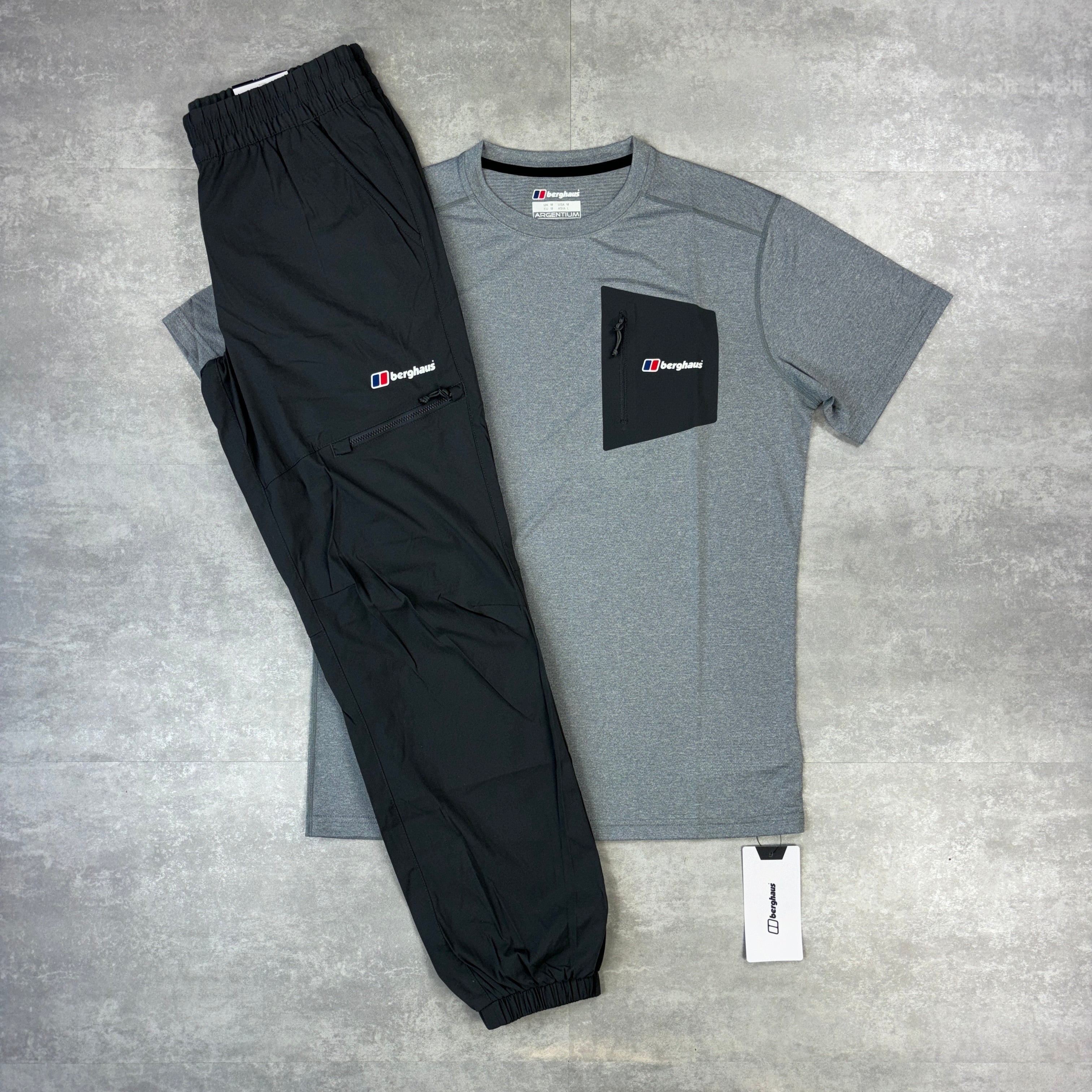 Berghaus Grey Theran Windbreaker, Grey Sidley Pocket T-Shirt & Grey Theran Pants Set