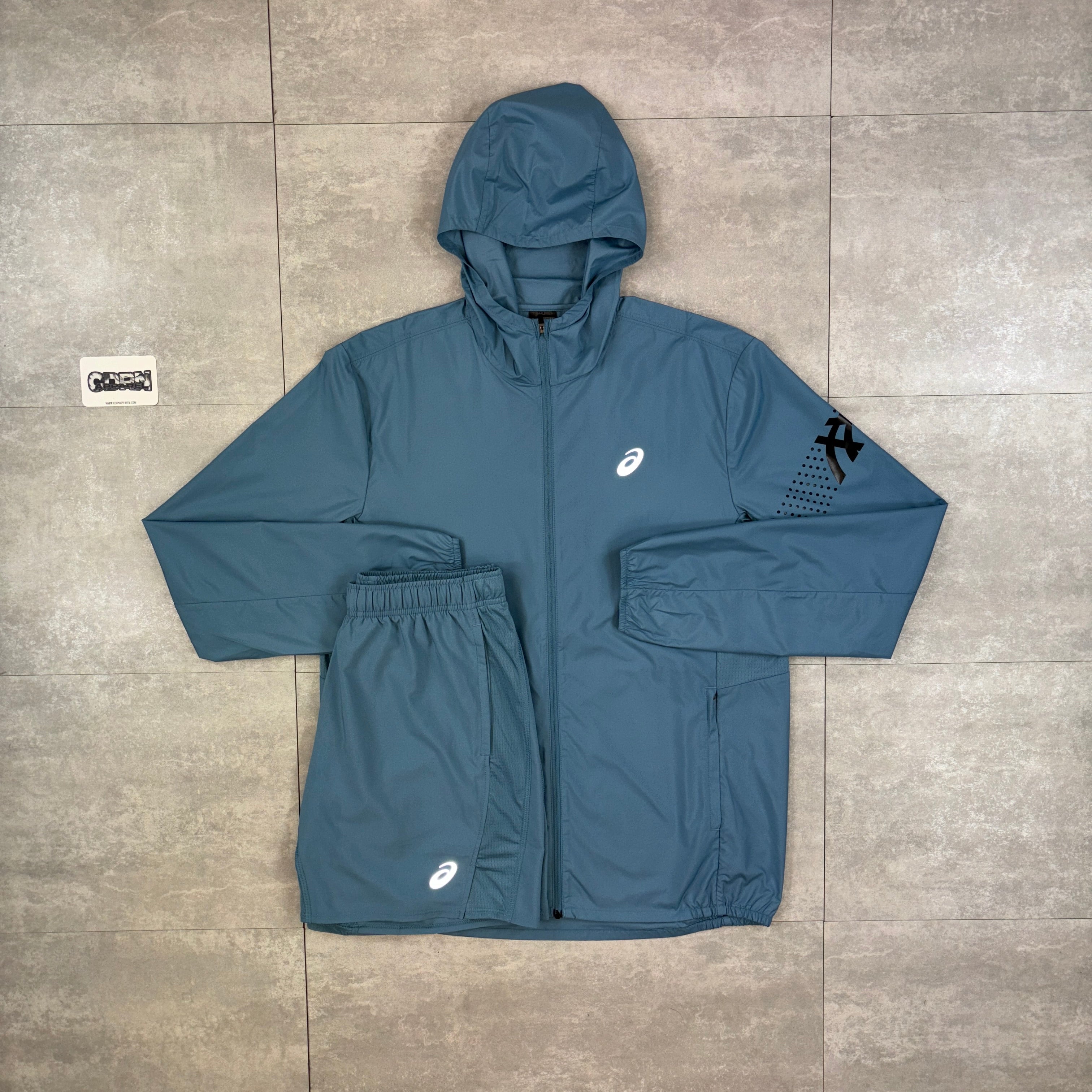 Asics Icon Windbreaker Jacket Light Blue & Light Blue Asics Icon Shorts Set