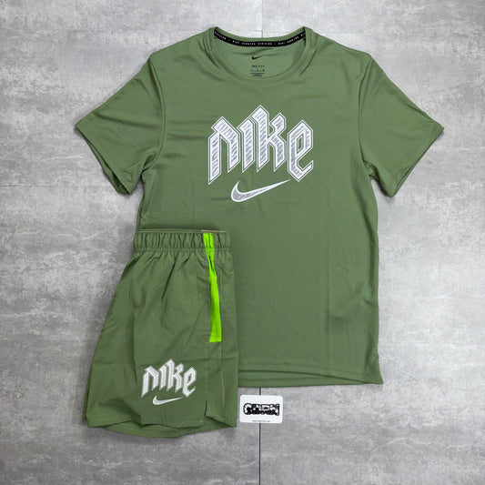 Nike Track Miler Khaki Green & Challenger Shorts