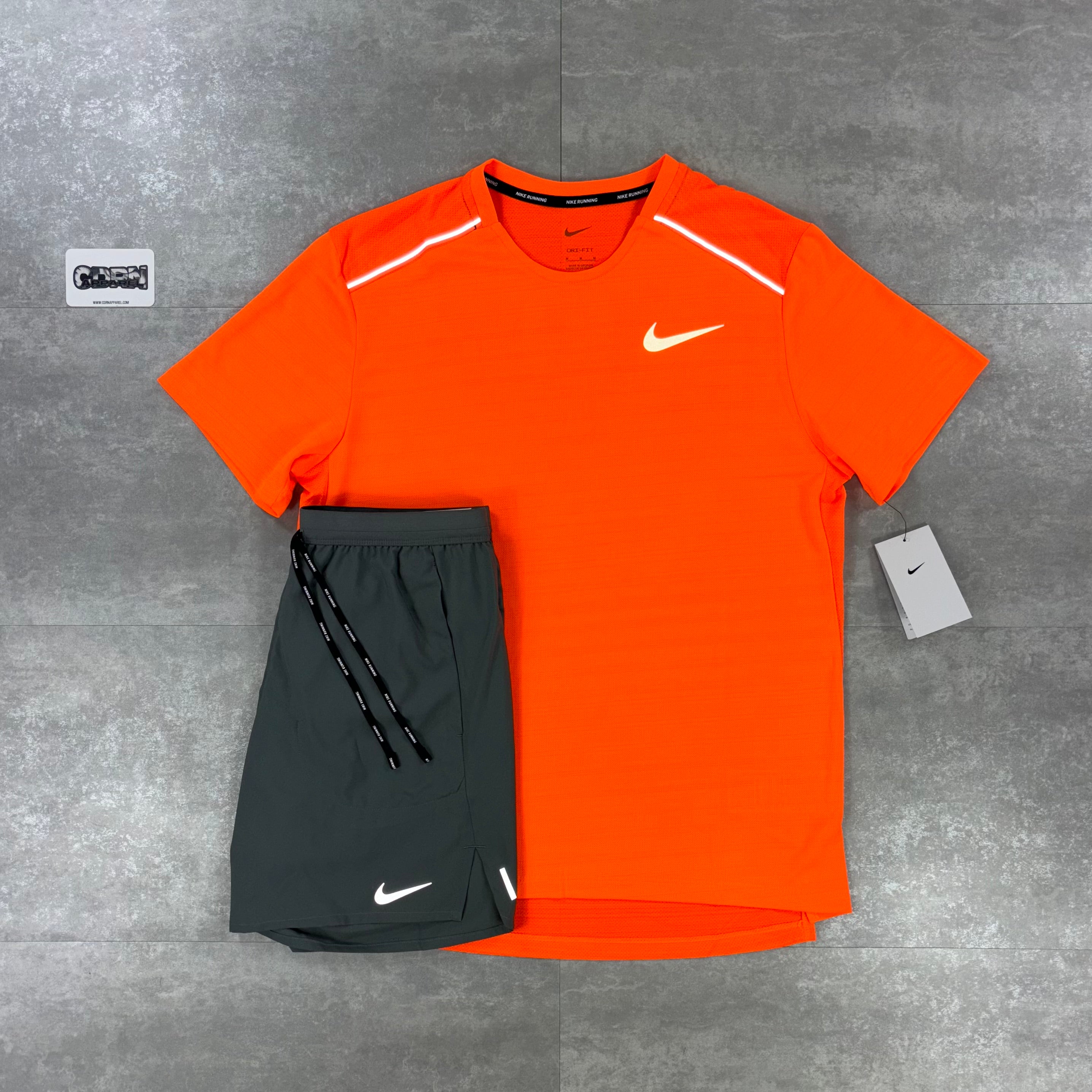 Nike Miler 1.0 Total Orange & Grey Flex Strides Shorts Set