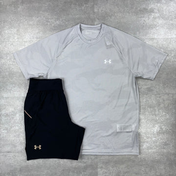 Under Armour White Camo T-shirt & Black 7” Speed Pocket Shorts