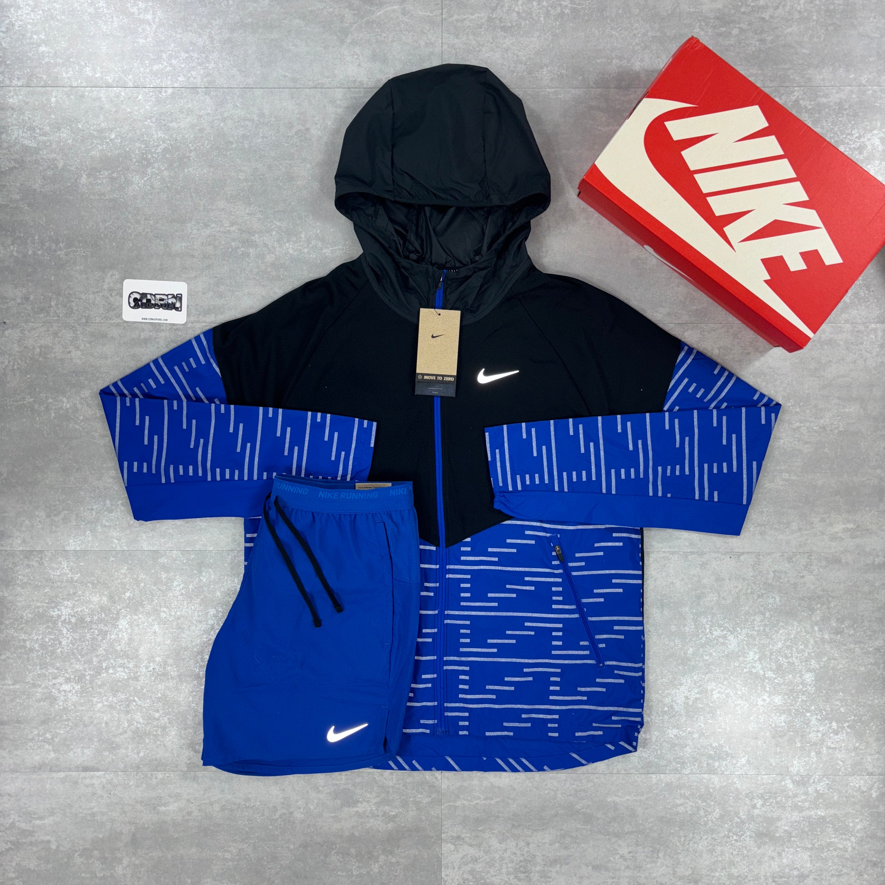 Nike Running Division Windbreaker Jacket Blue & Blue Flex Stride Shorts