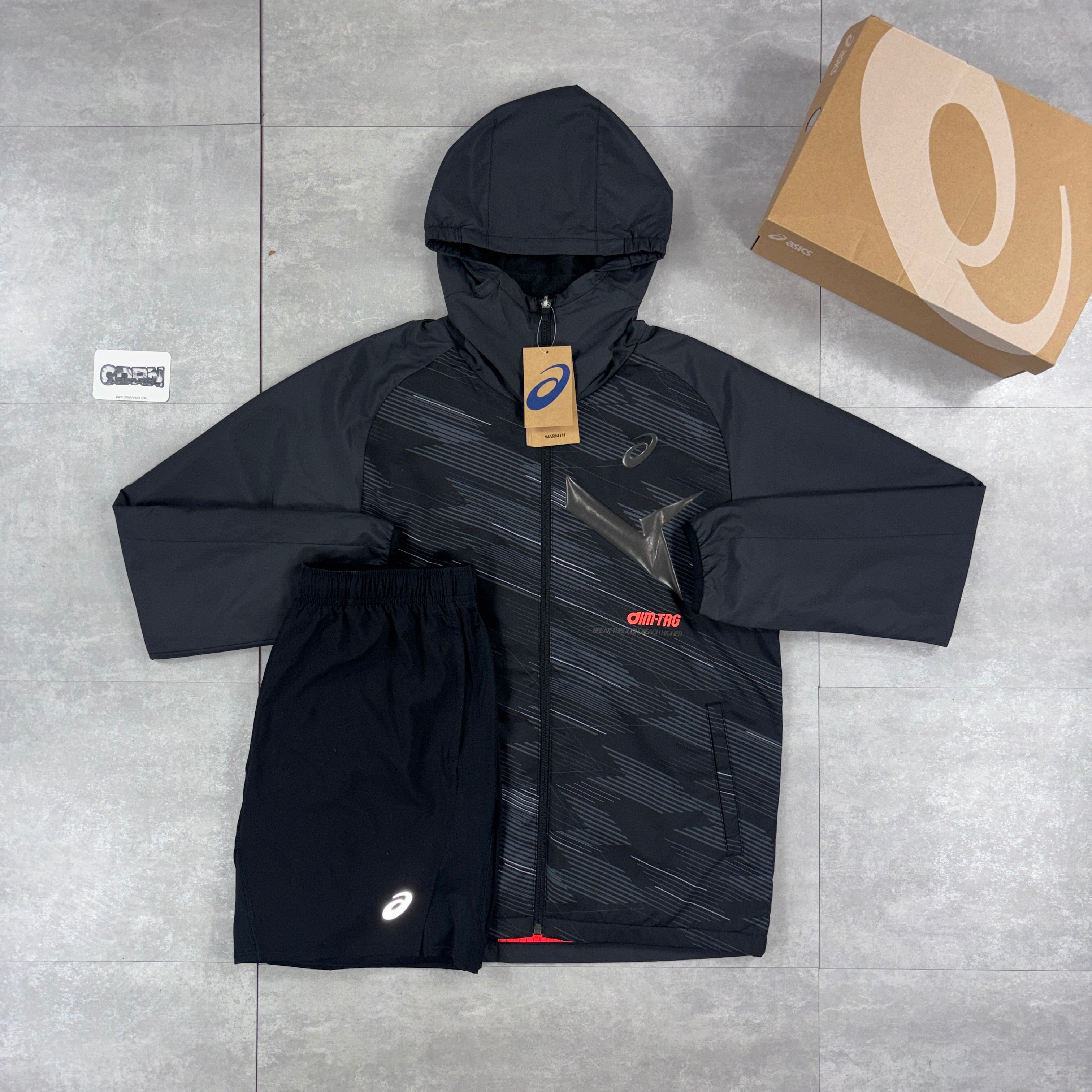 ASICS Black AIM TRG Jacket & Black ASICS Performance Shorts Set