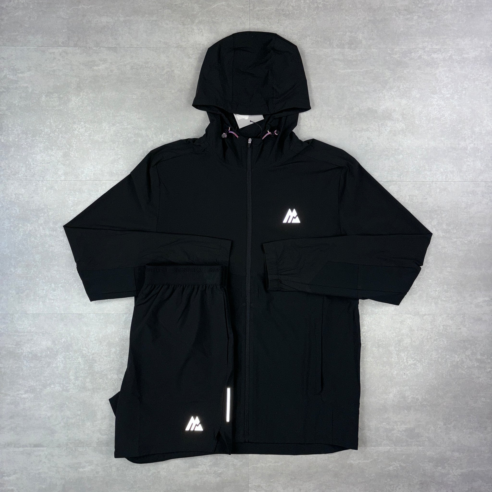 Montirex Black Surge Windbreaker & Black Fly Shorts Set