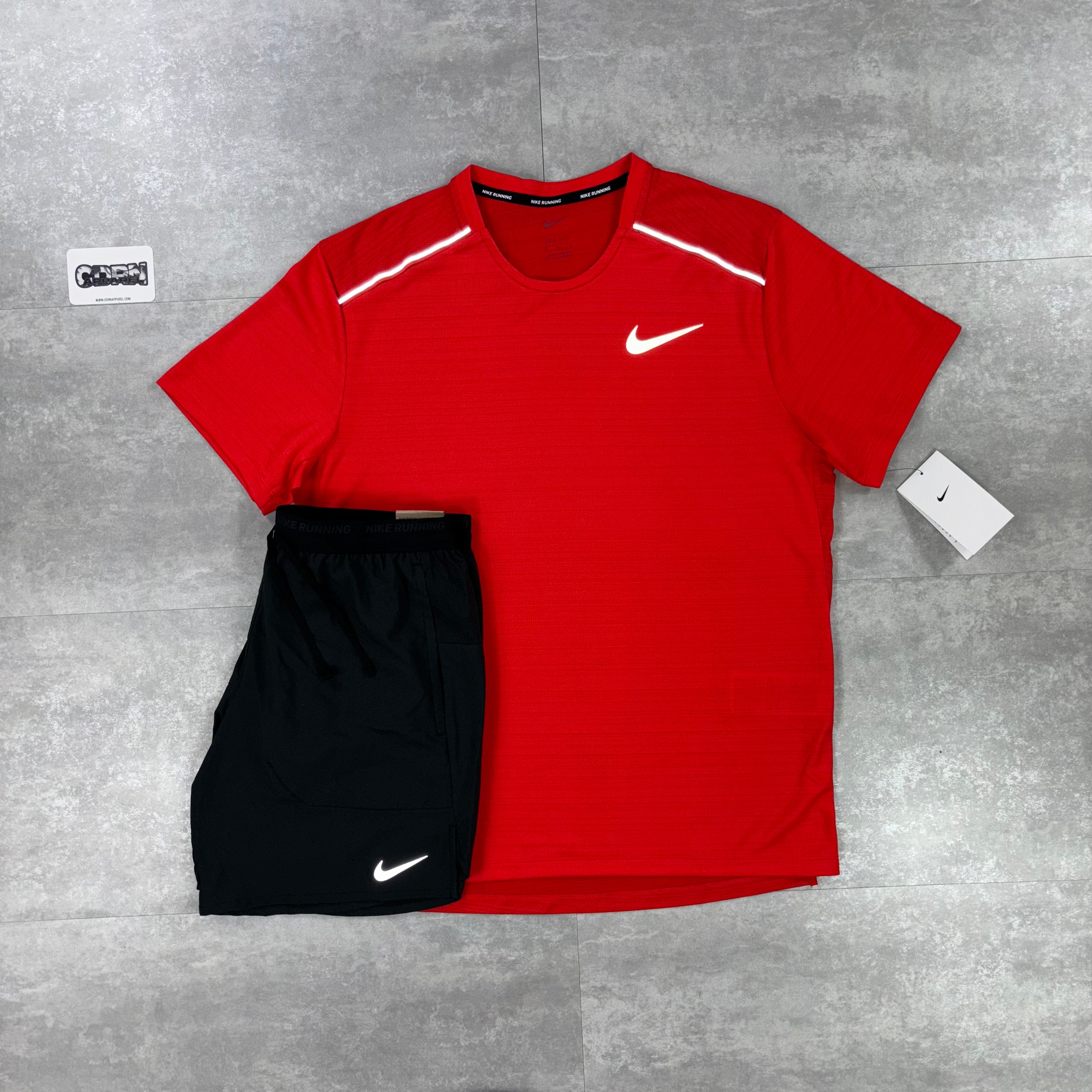 Nike Miler 1.0 T-Shirt Light Crimson & Black Flex Strides Shorts Set