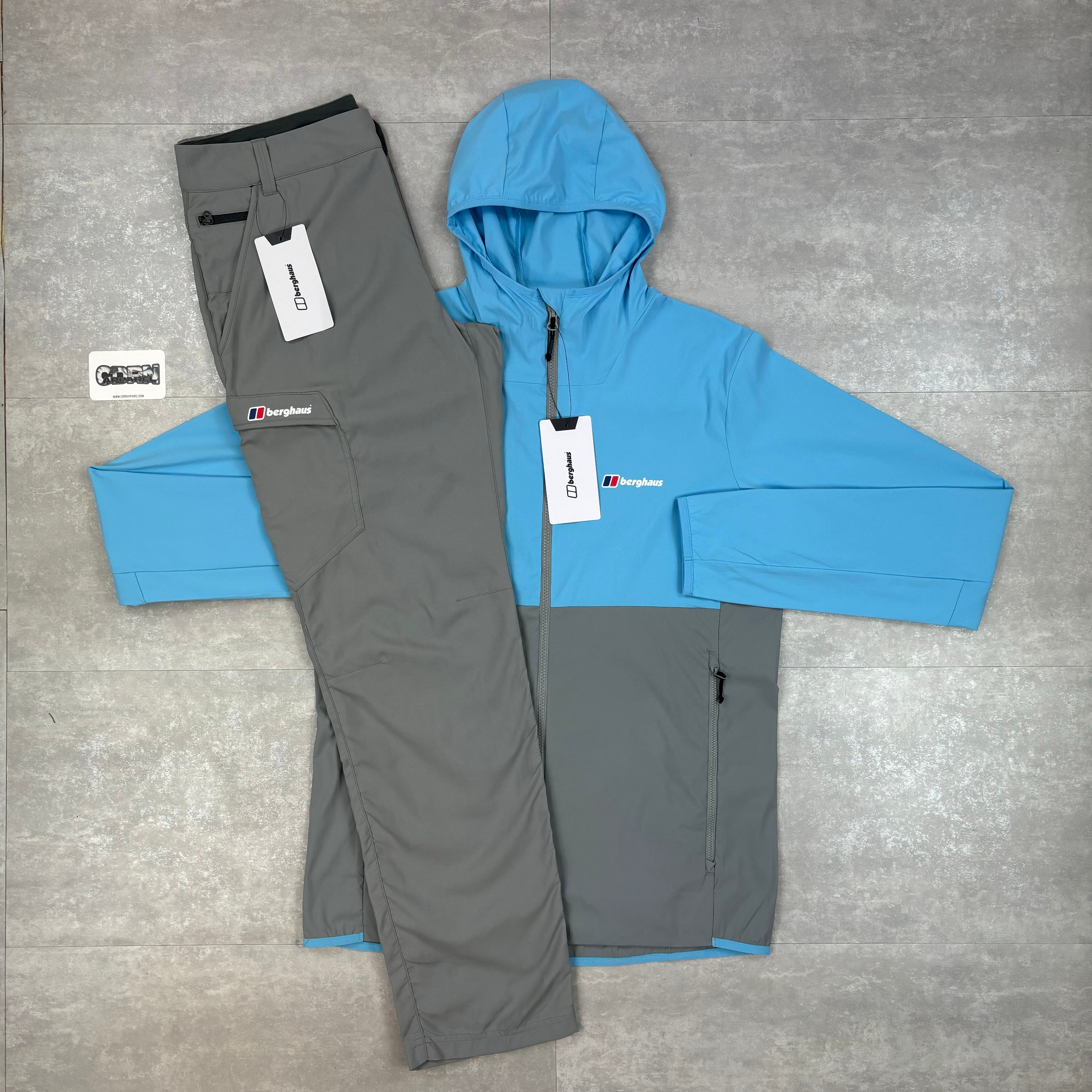 Berghaus Theran Windbreaker Jacket Grey / Blue & Grey Navigator 2.0 Pants Set