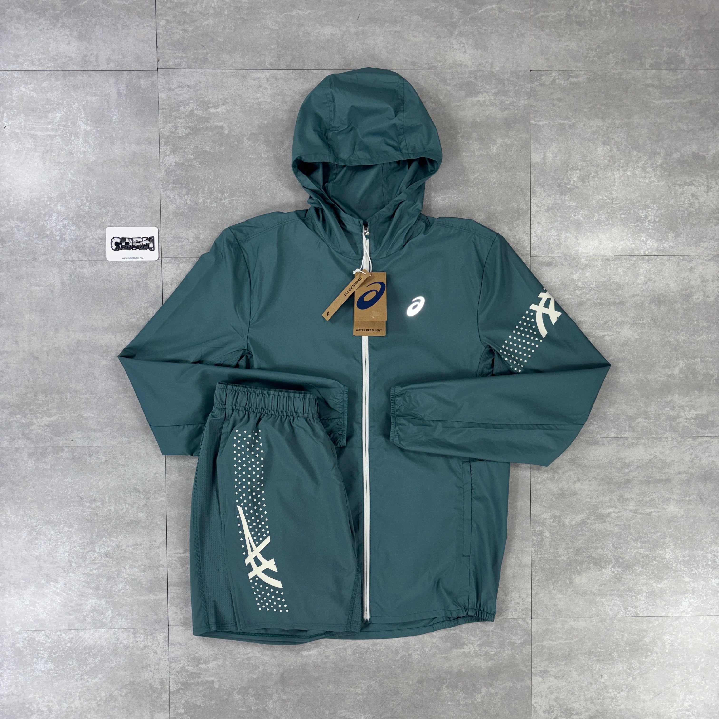 Asics Icon Windbreaker Jacket Foggy Teal & Foggy Teal Asics Icon Shorts Set