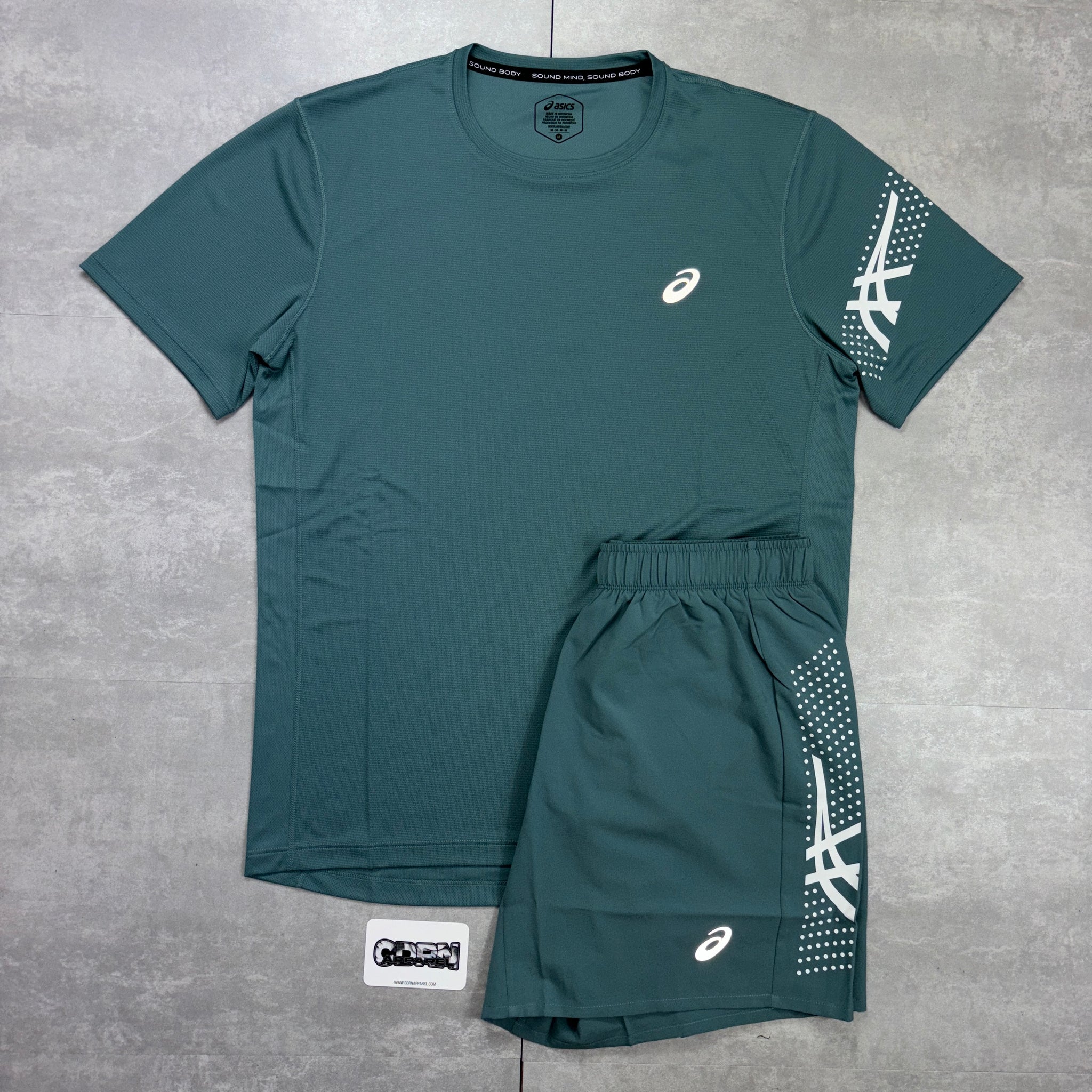 Asics Teal Icon T-Shirt & Teal 5” Icon Shorts