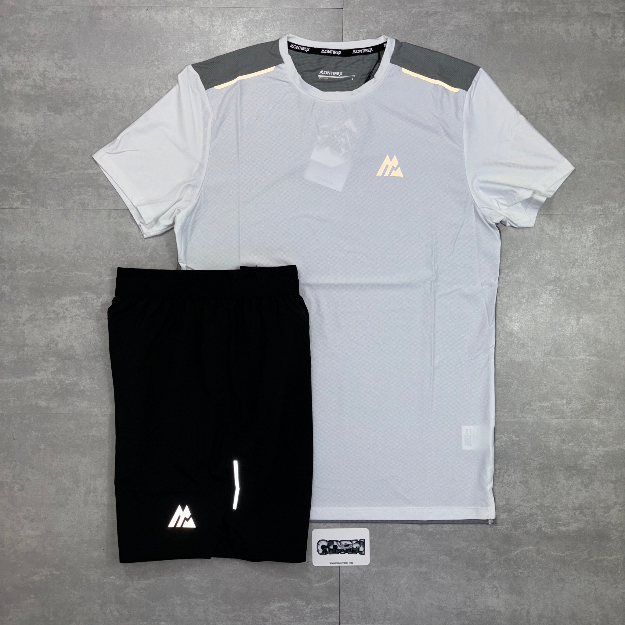 Montirex White Charge T-Shirt & Black Fly Shorts
