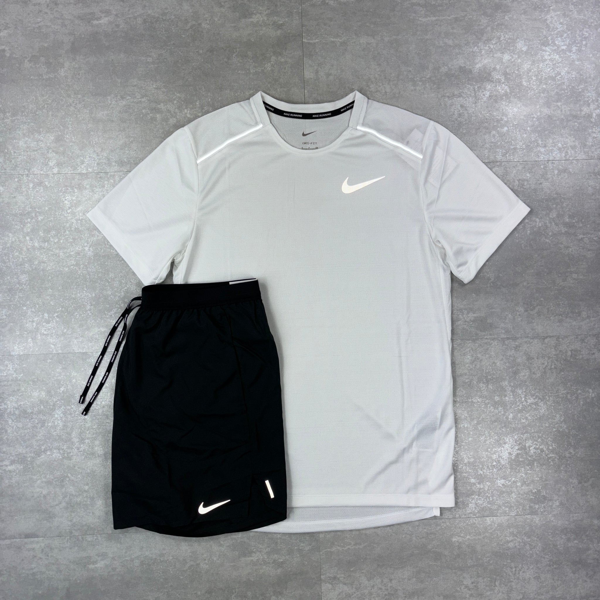 Nike Miler 1.0 Ice White & Black Flex Strides Shorts Set