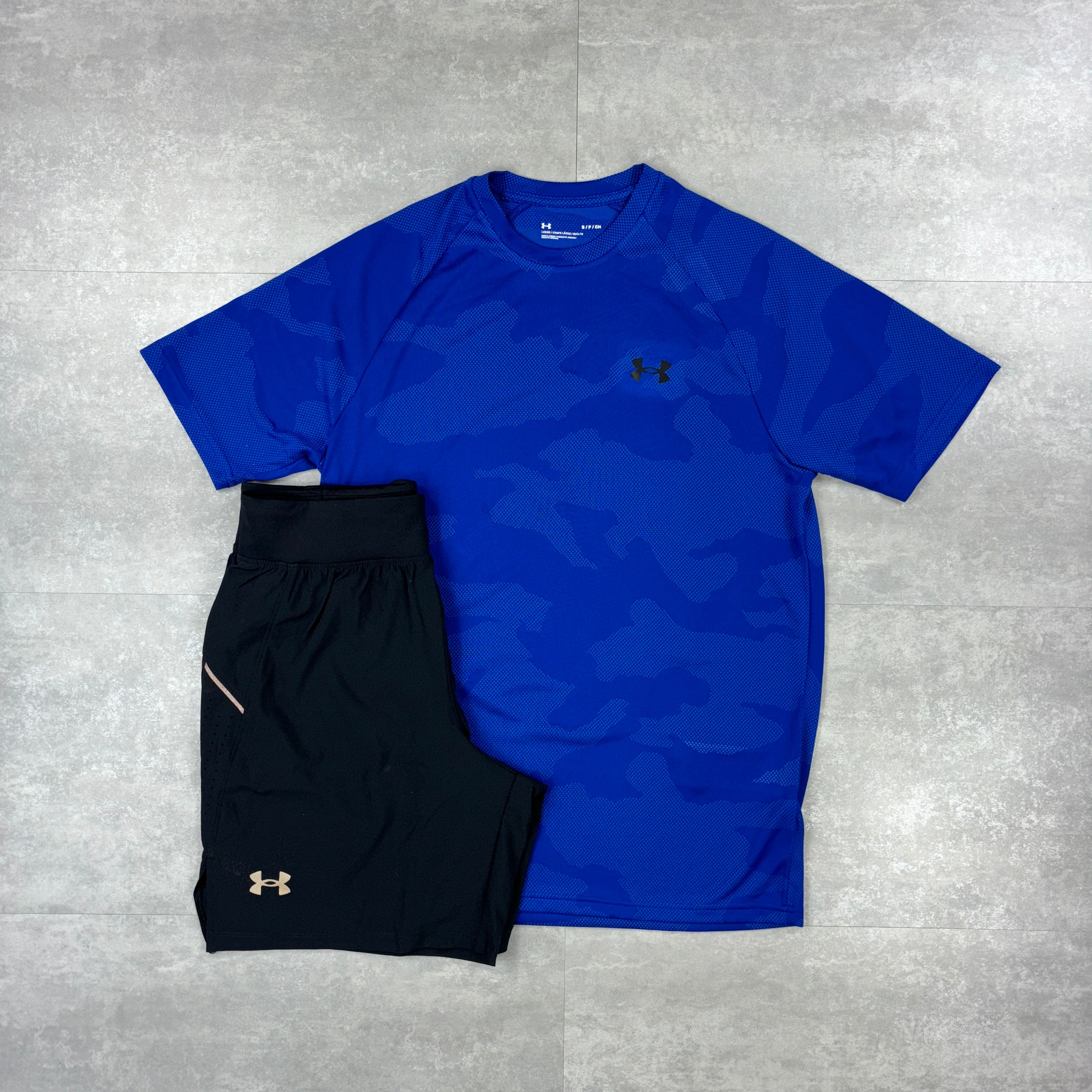 Under Armour Royal Blue Camo T-shirt & Black 7” Speed Pocket Shorts