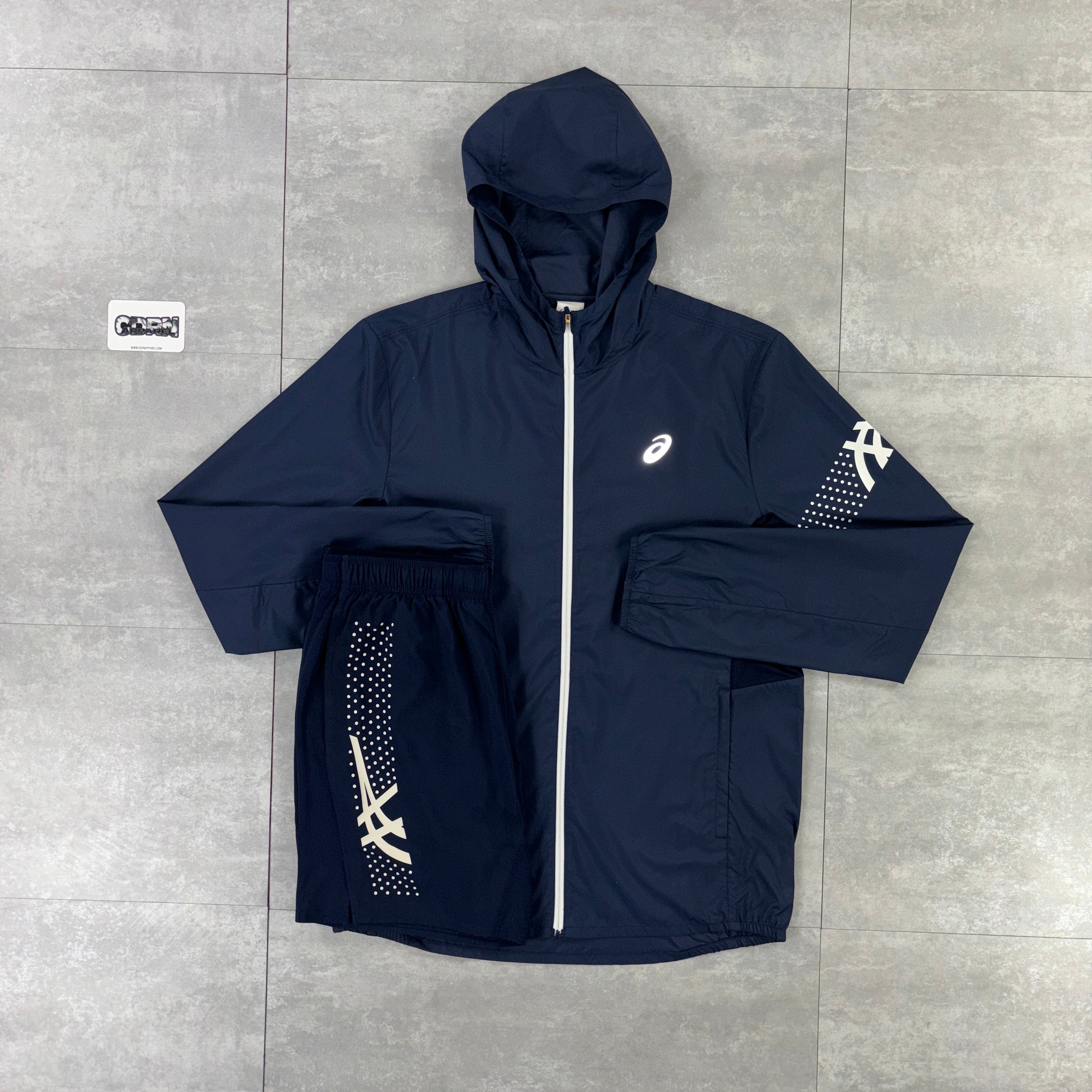 Asics Icon Windbreaker Jacket Navy & Navy Asics Icon Shorts Set