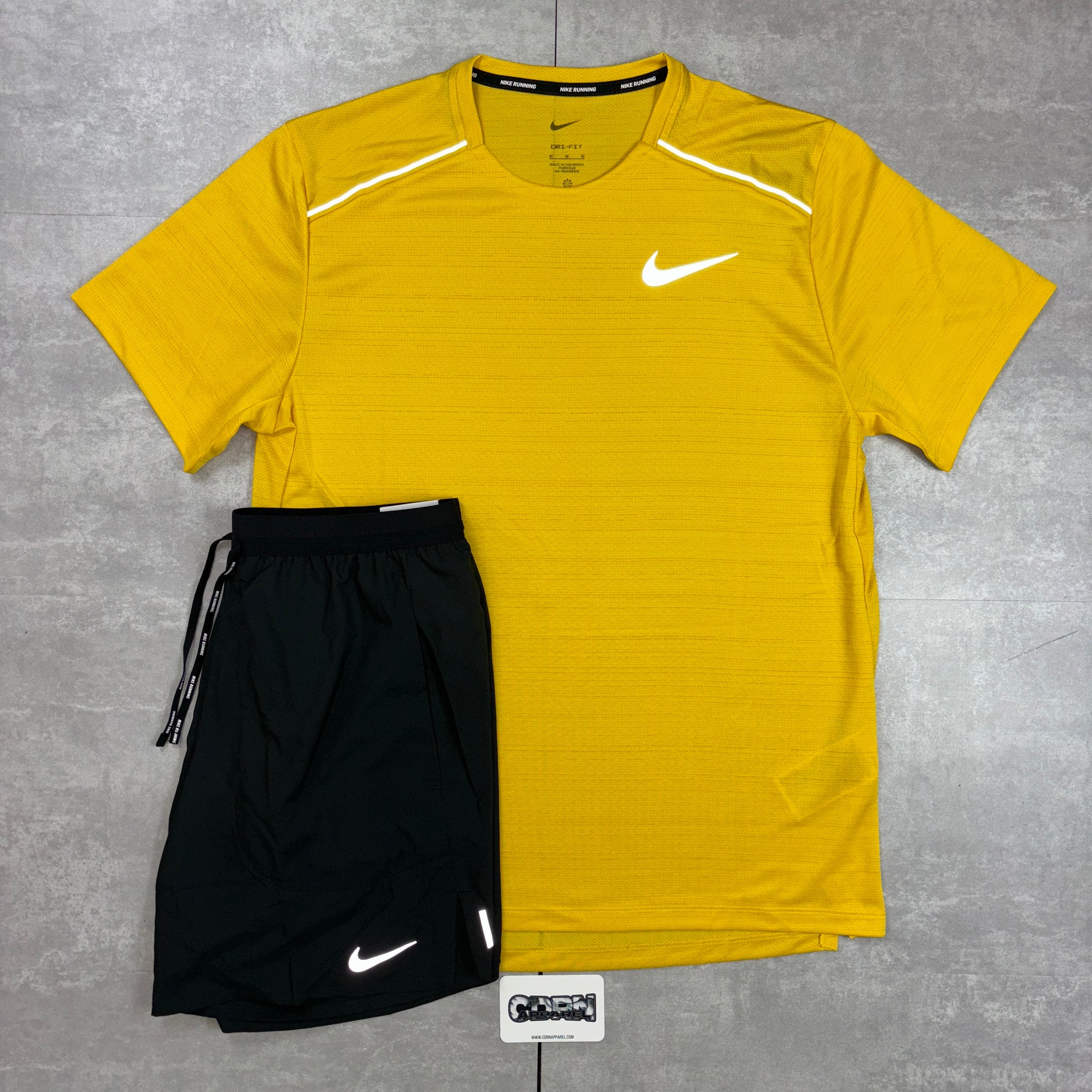 Nike Miler 1.0 Sulphur Yellow & Black Flex Strides Shorts Set