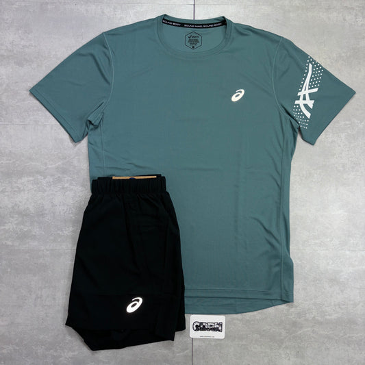 Asics Teal Icon T-Shirt & Black 5” Icon Shorts