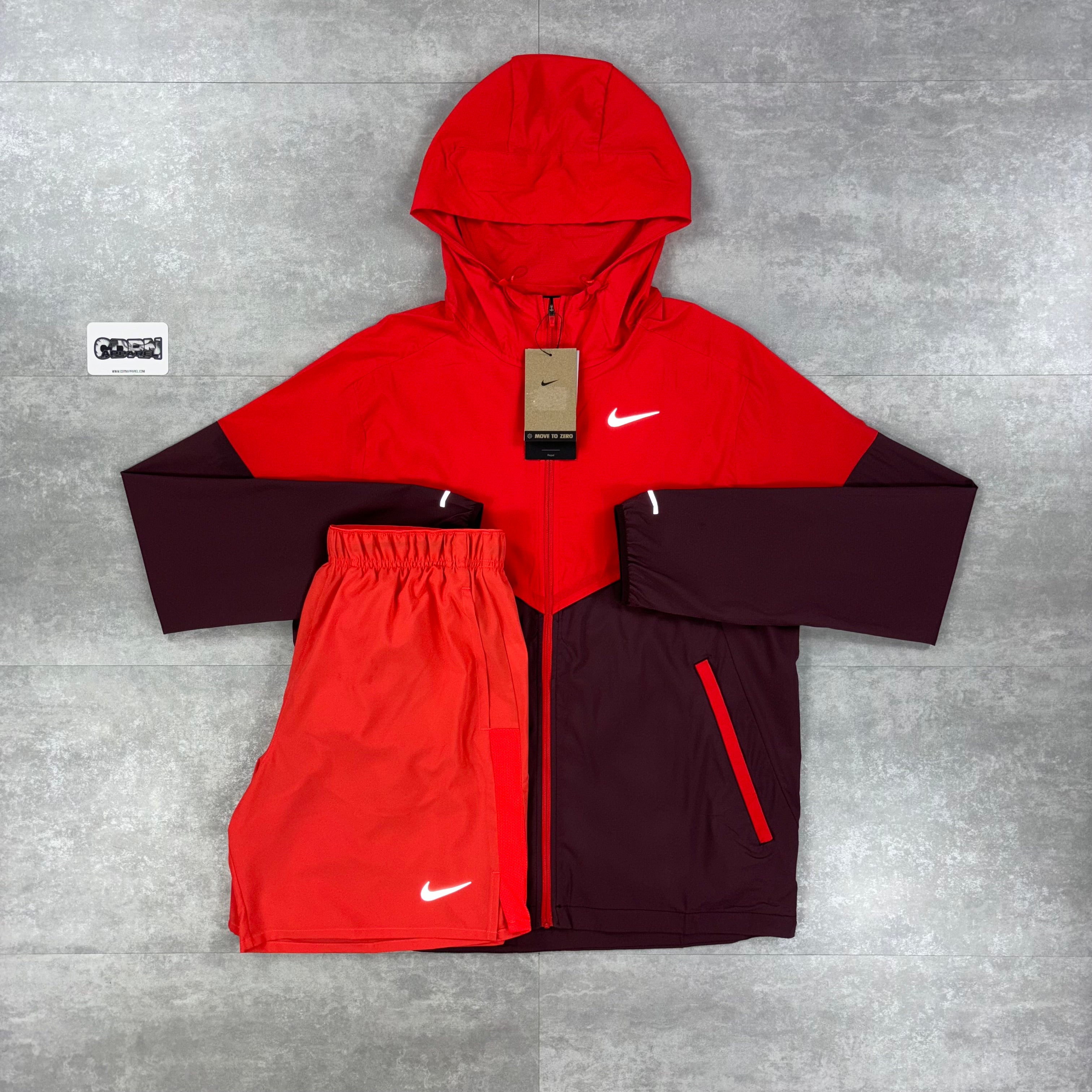 Nike Light Crimson UV Windbreaker, Crimson Miler 1.0 & Light Crimson Challenger Shorts Set