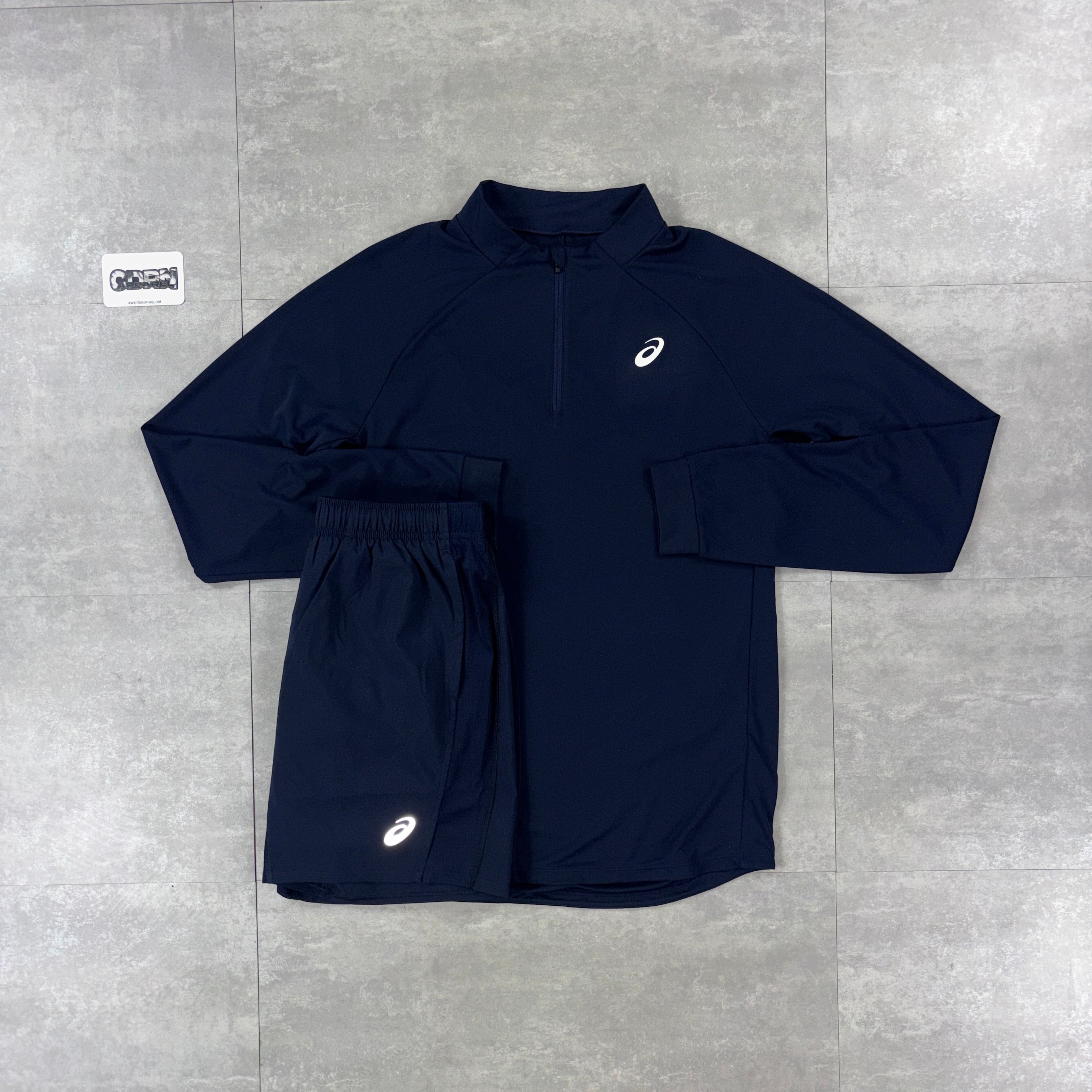 ASICS Navy 1/4 Zip, Navy Icon T-Shirt & Navy Icon Shorts Set