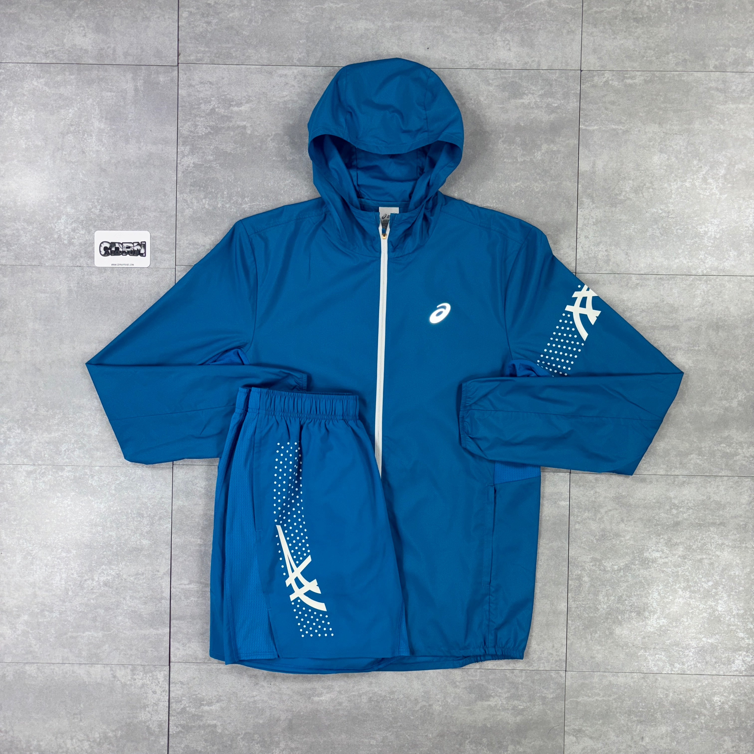 Asics Icon Windbreaker Jacket Ocean Blue & Ocean Blue Asics Icon Shorts Set