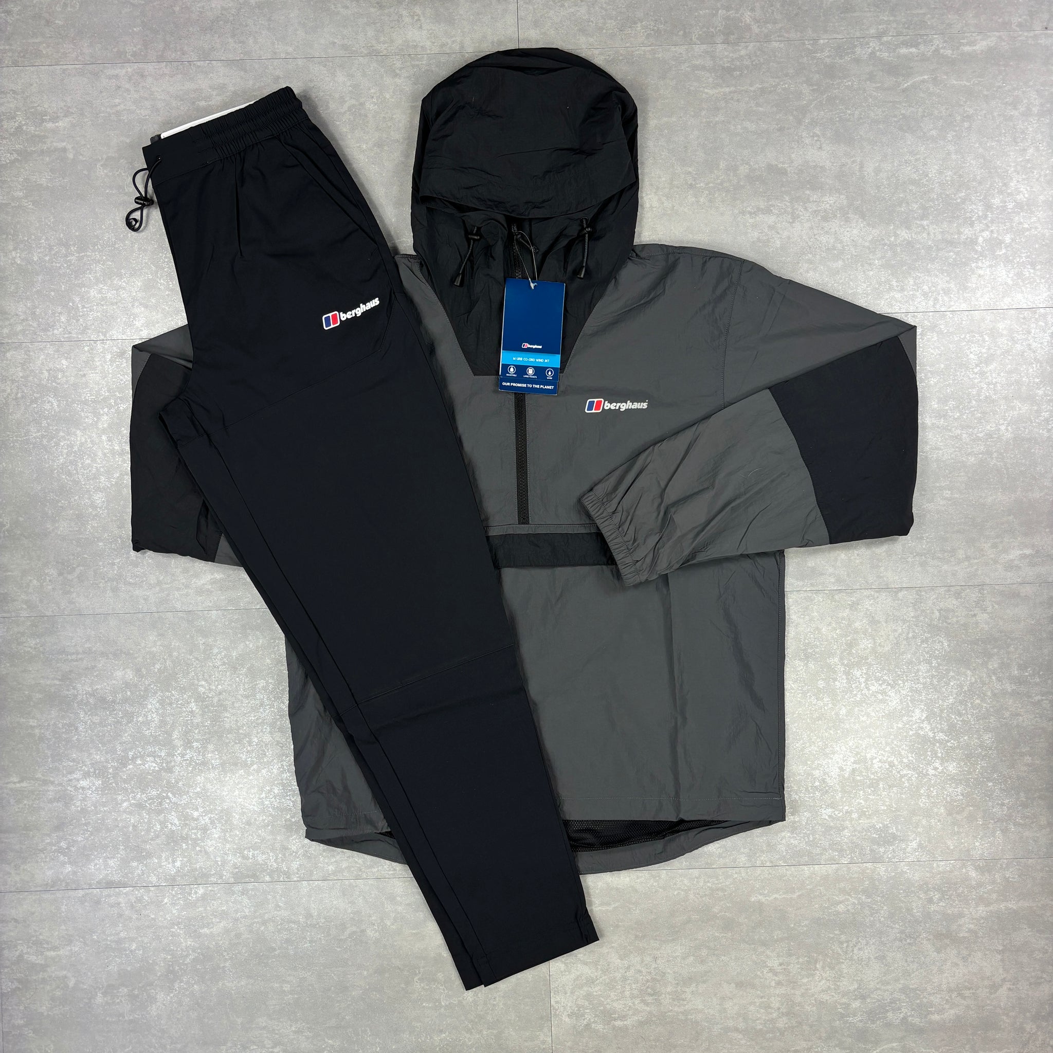 Berghaus Urban Co-Ord Grey/Black Windbreaker & Black Theran Pants Set