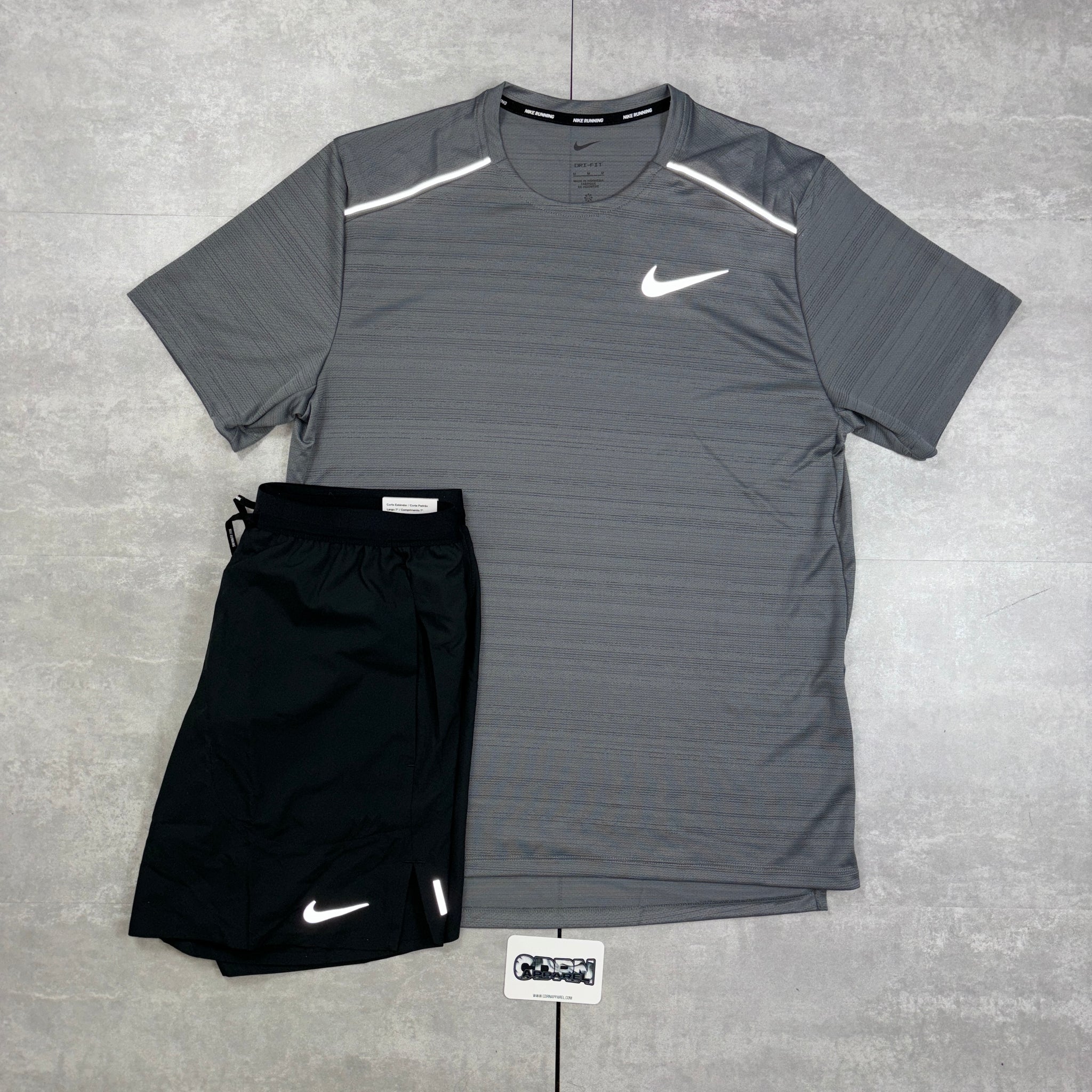 Nike Miler 1.0 Smoke Grey & Black Flex Strides Shorts Set