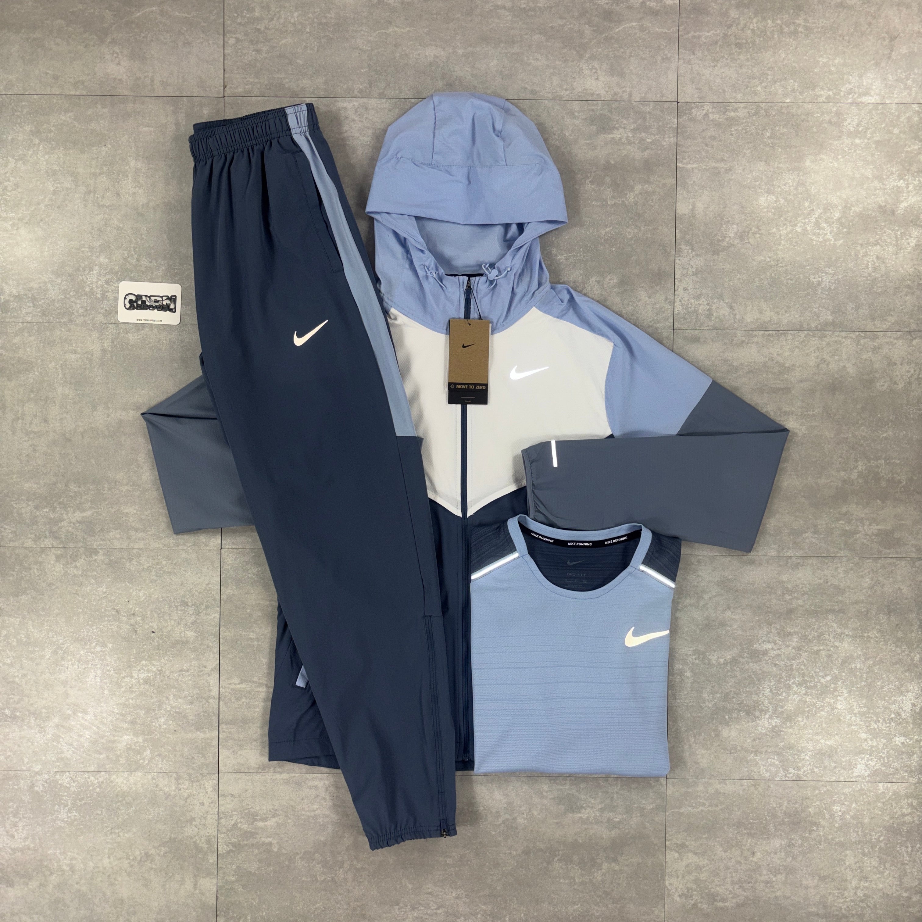 Nike Diffused Blue UV Windbreaker, Diffused Blue Miler 1.0 & Diffused Blue Challenger Pants Set