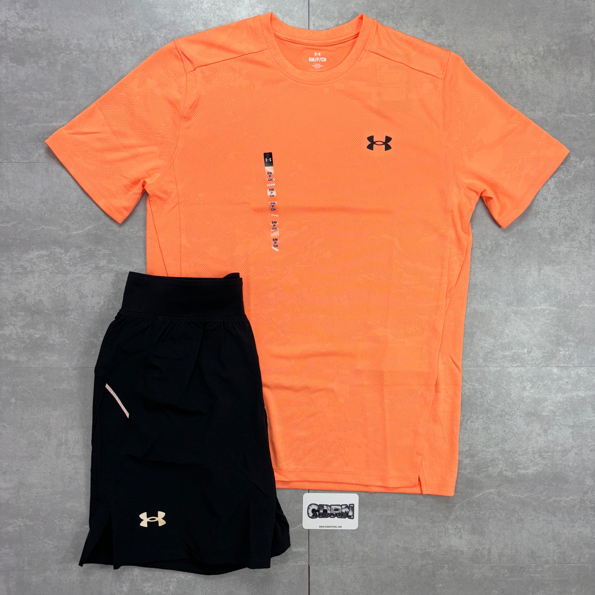 Under Armour Orange Jacquard Print T-Shirt & 7” Black Speed Shorts