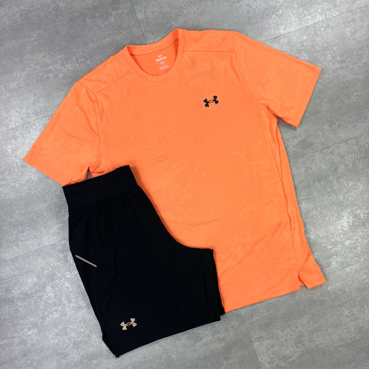 Under Armour Orange Jacquard Print T-Shirt & 7” Black Speed Shorts